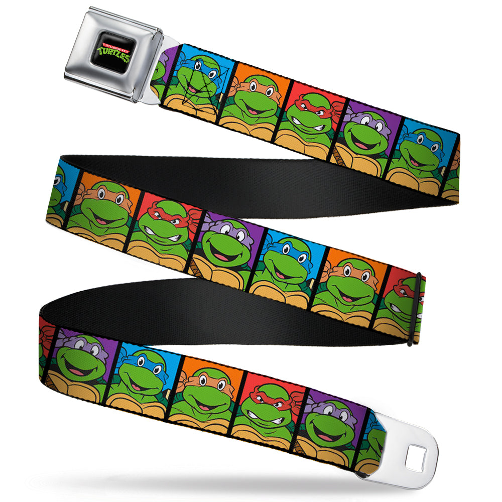 Classic TMNT Logo Full Color Seatbelt Belt - Classic Teenage Mutant Ninja Turtles Face Blocks Black/Multi Color Webbing Seatbelt Belts Nickelodeon