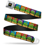 Classic TMNT Logo Full Color Seatbelt Belt - Classic Teenage Mutant Ninja Turtles Face Blocks Black/Multi Color Webbing Seatbelt Belts Teenage Mutant Ninja Turtles