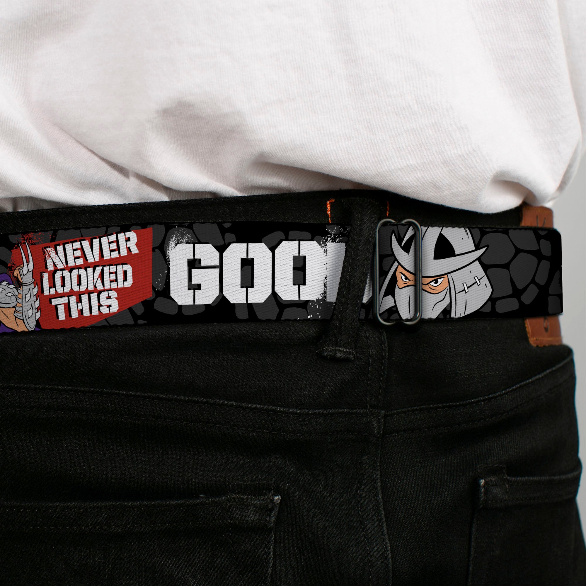 Classic TMNT Logo Full Color Seatbelt Belt - Shredder Poses BAD NEVER LOOKED THIS GOOD Webbing Seatbelt Belts Teenage Mutant Ninja Turtles