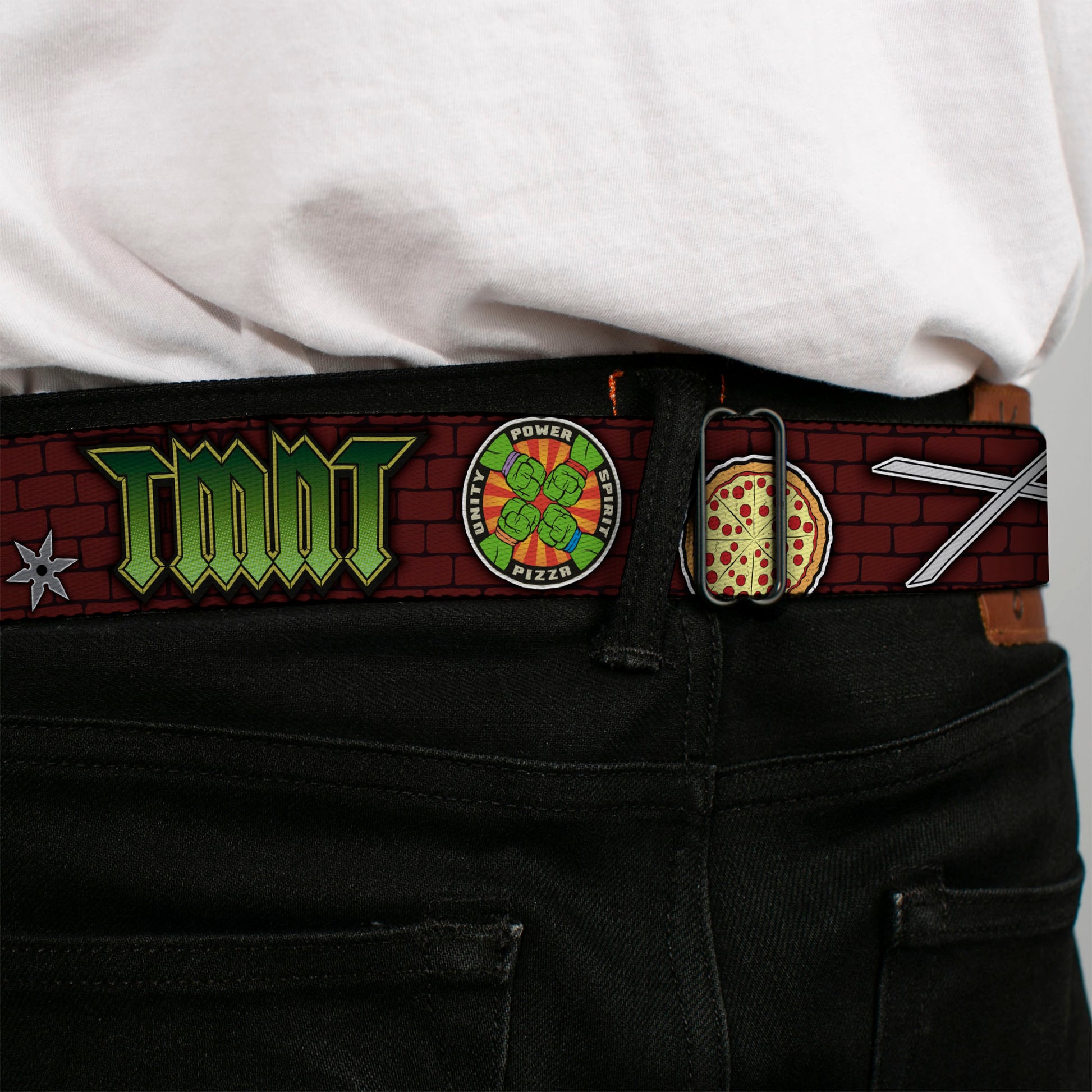 Classic TMNT Logo Full Color Seatbelt Belt - Classic TMNT Gear/Elements Brick Wall Webbing Seatbelt Belts Teenage Mutant Ninja Turtles