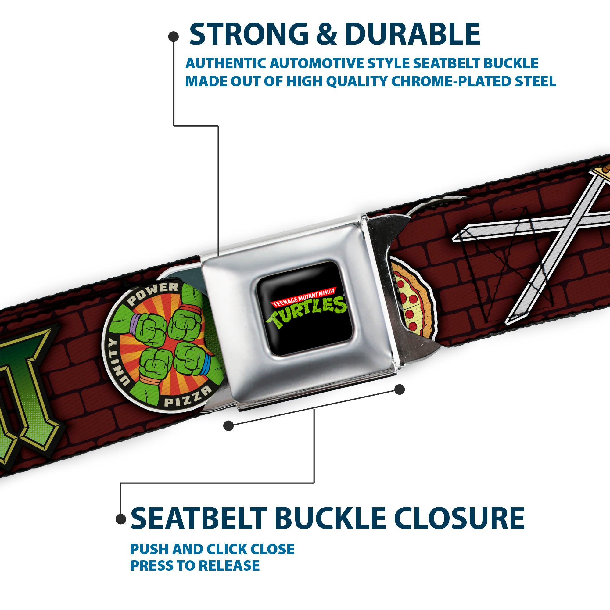 Classic TMNT Logo Full Color Seatbelt Belt - Classic TMNT Gear/Elements Brick Wall Webbing Seatbelt Belts Teenage Mutant Ninja Turtles