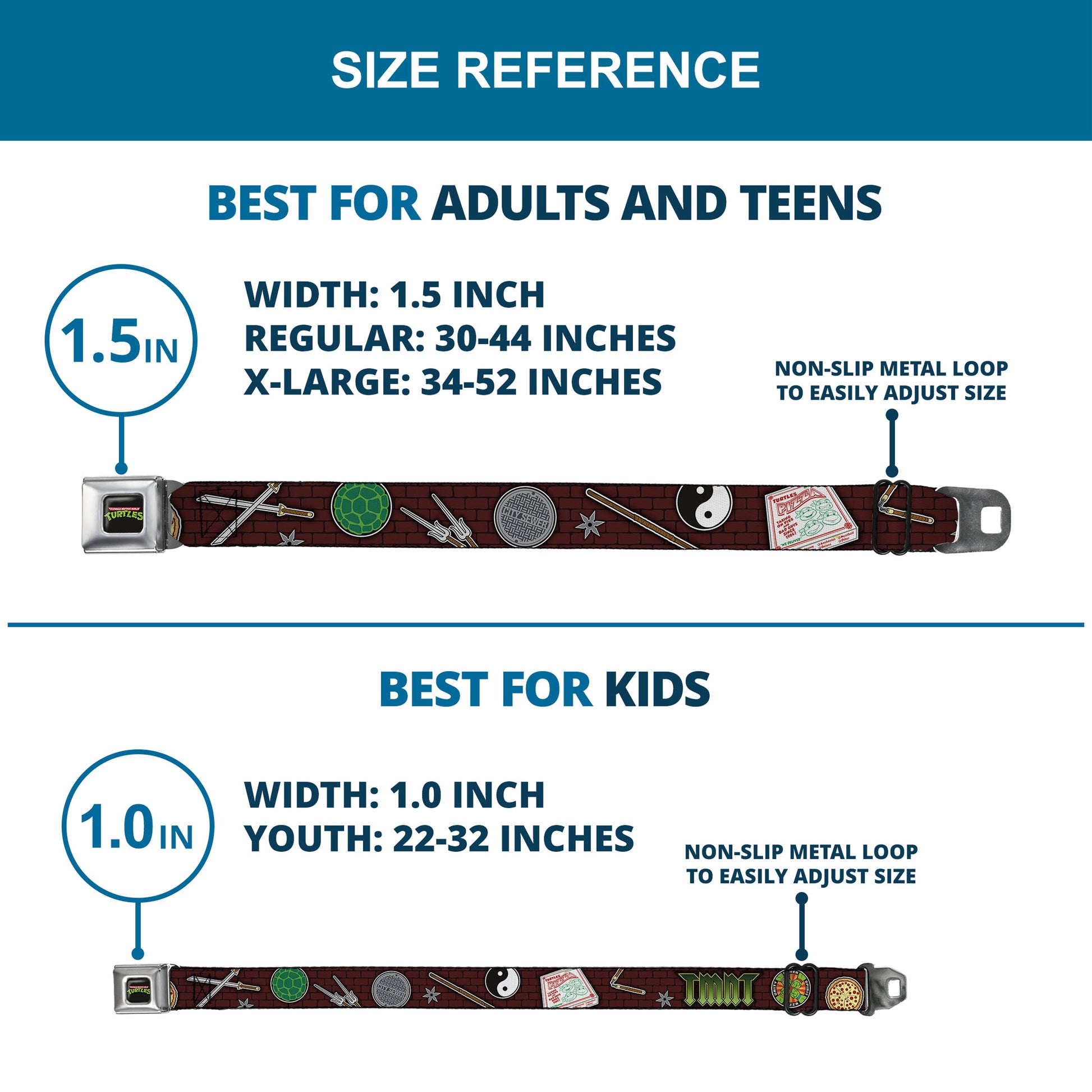 Classic TMNT Logo Full Color Seatbelt Belt - Classic TMNT Gear/Elements Brick Wall Webbing Seatbelt Belts Teenage Mutant Ninja Turtles