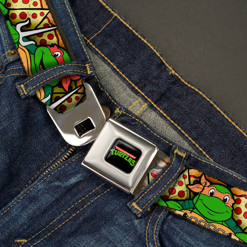 Classic TMNT Logo Full Color Seatbelt Belt - Classic Teenage Mutant Ninja Turtles Turtle Poses/Pizza Slices Webbing Seatbelt Belts Teenage Mutant Ninja Turtles
