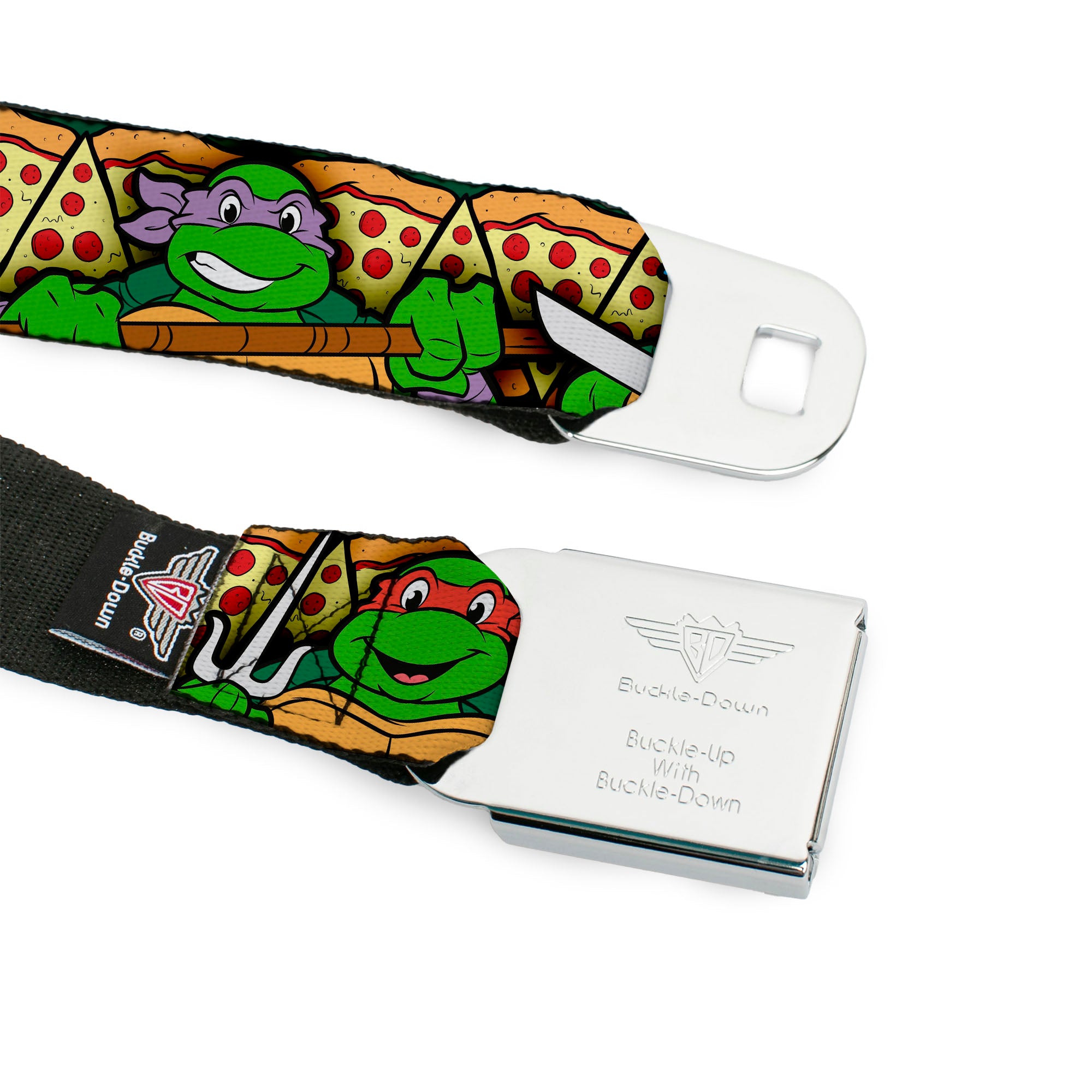 Classic TMNT Logo Full Color Seatbelt Belt - Classic Teenage Mutant Ninja Turtles Turtle Poses/Pizza Slices Webbing Seatbelt Belts Teenage Mutant Ninja Turtles