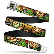 Classic TMNT Logo Full Color Seatbelt Belt - Classic Teenage Mutant Ninja Turtles Turtle Poses/Pizza Slices Webbing Seatbelt Belts Teenage Mutant Ninja Turtles
