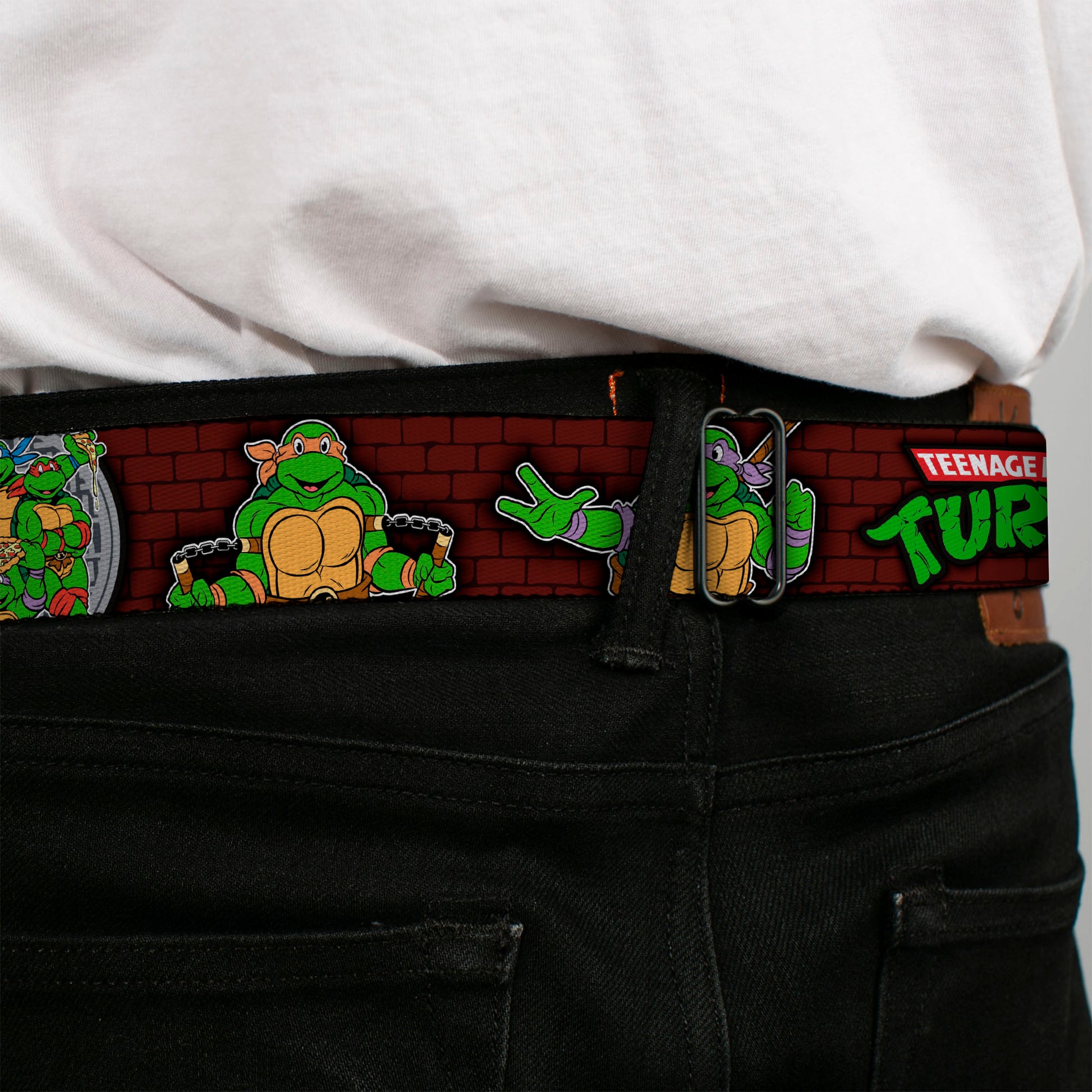 Classic TMNT Logo Full Color Seatbelt Belt - Classic TEENAGE MUTANT NINJA TURTLES Battle Poses/Group Pose7 Webbing Seatbelt Belts Teenage Mutant Ninja Turtles