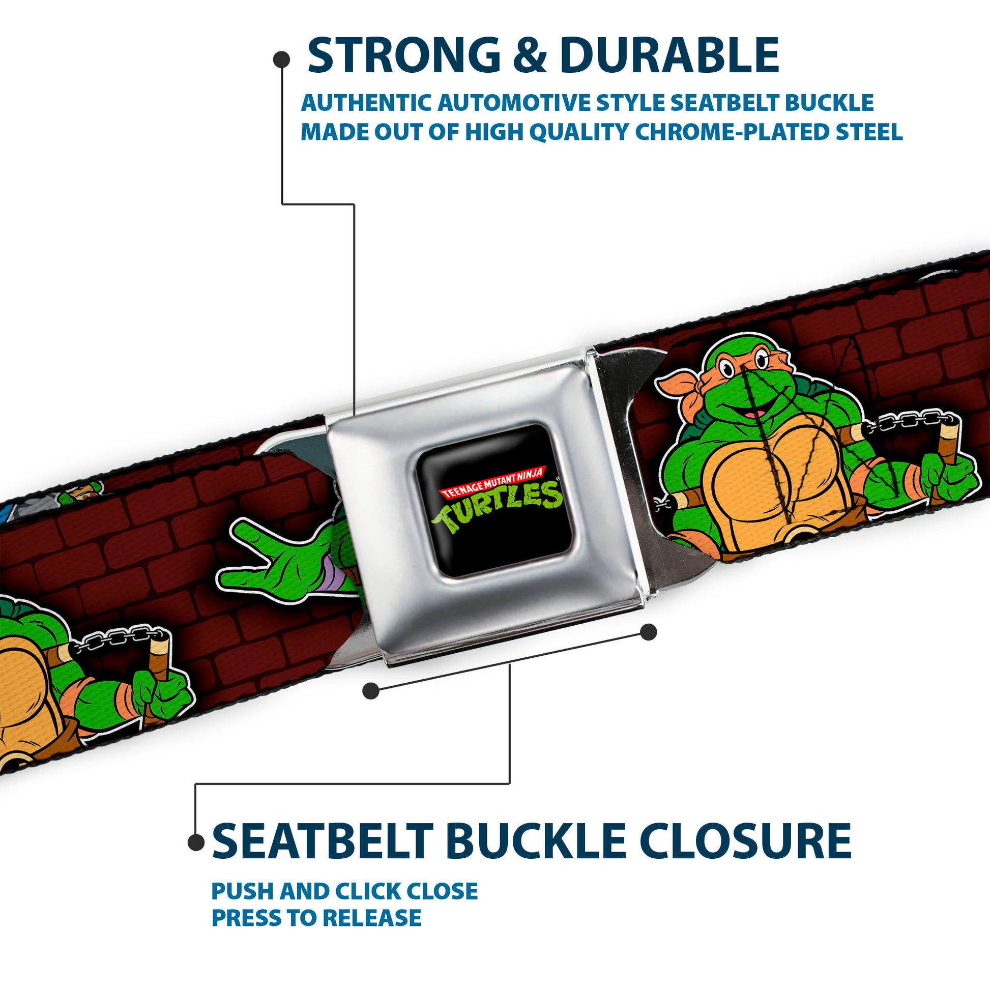 Classic TMNT Logo Full Color Seatbelt Belt - Classic TEENAGE MUTANT NINJA TURTLES Battle Poses/Group Pose7 Webbing Seatbelt Belts Teenage Mutant Ninja Turtles