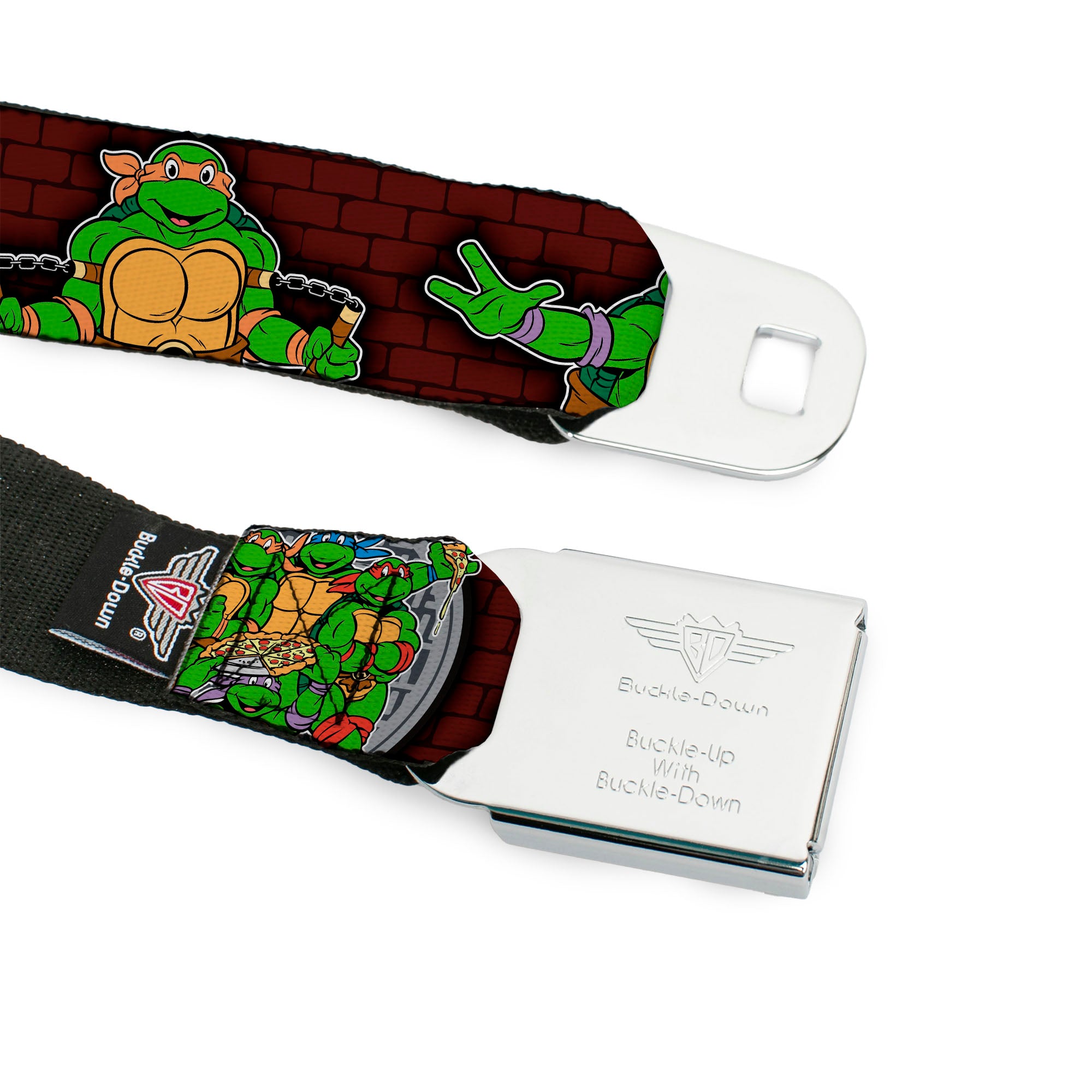 Classic TMNT Logo Full Color Seatbelt Belt - Classic TEENAGE MUTANT NINJA TURTLES Battle Poses/Group Pose7 Webbing Seatbelt Belts Teenage Mutant Ninja Turtles