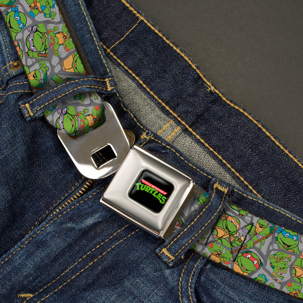 Classic TMNT Logo Full Color Seatbelt Belt - Classic Teenage Mutant Ninja Turtles Expression & Pose Turtle Shell Collage Lavender Webbing Seatbelt Belts Teenage Mutant Ninja Turtles