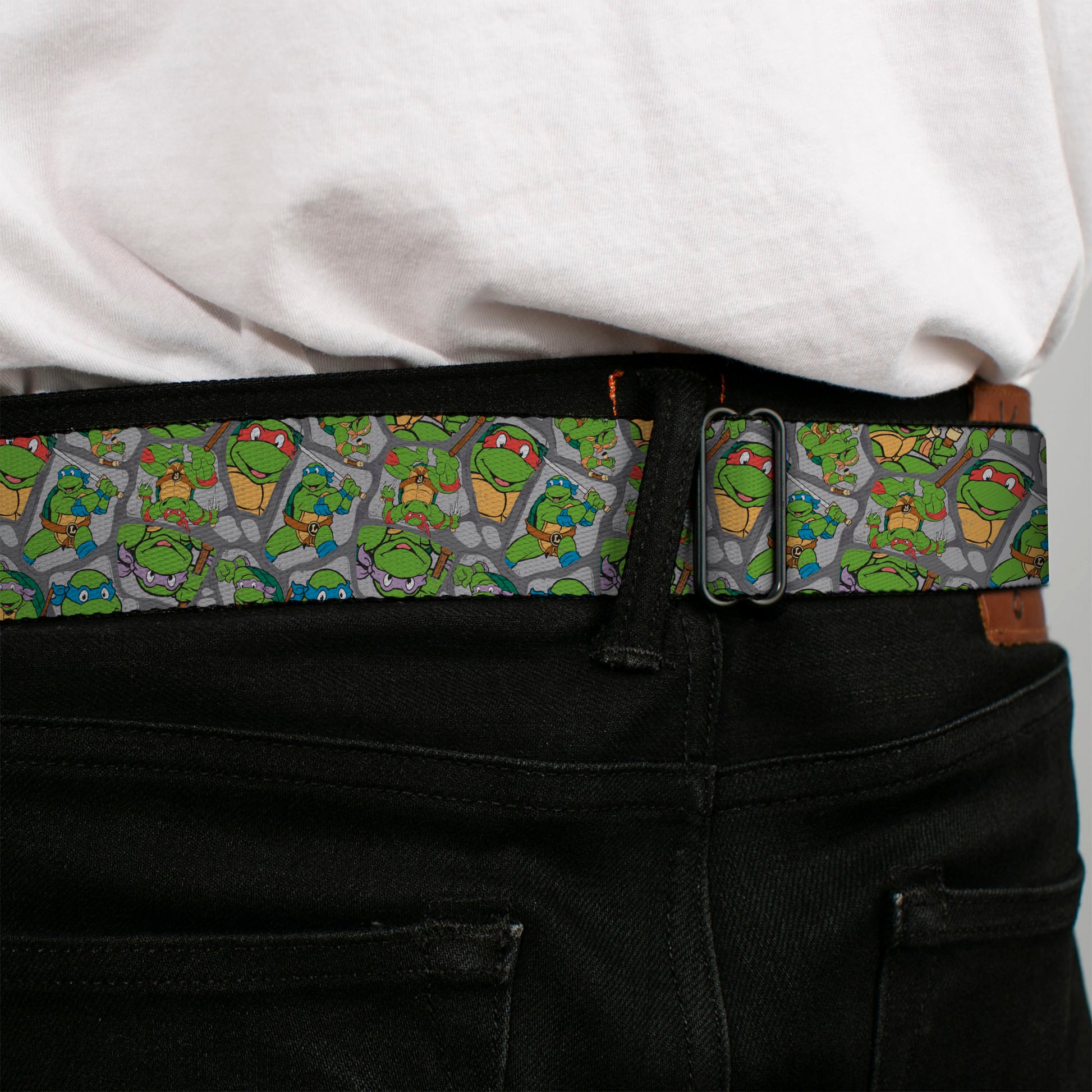 Classic TMNT Logo Full Color Seatbelt Belt - Classic Teenage Mutant Ninja Turtles Expression & Pose Turtle Shell Collage Lavender Webbing Seatbelt Belts Teenage Mutant Ninja Turtles