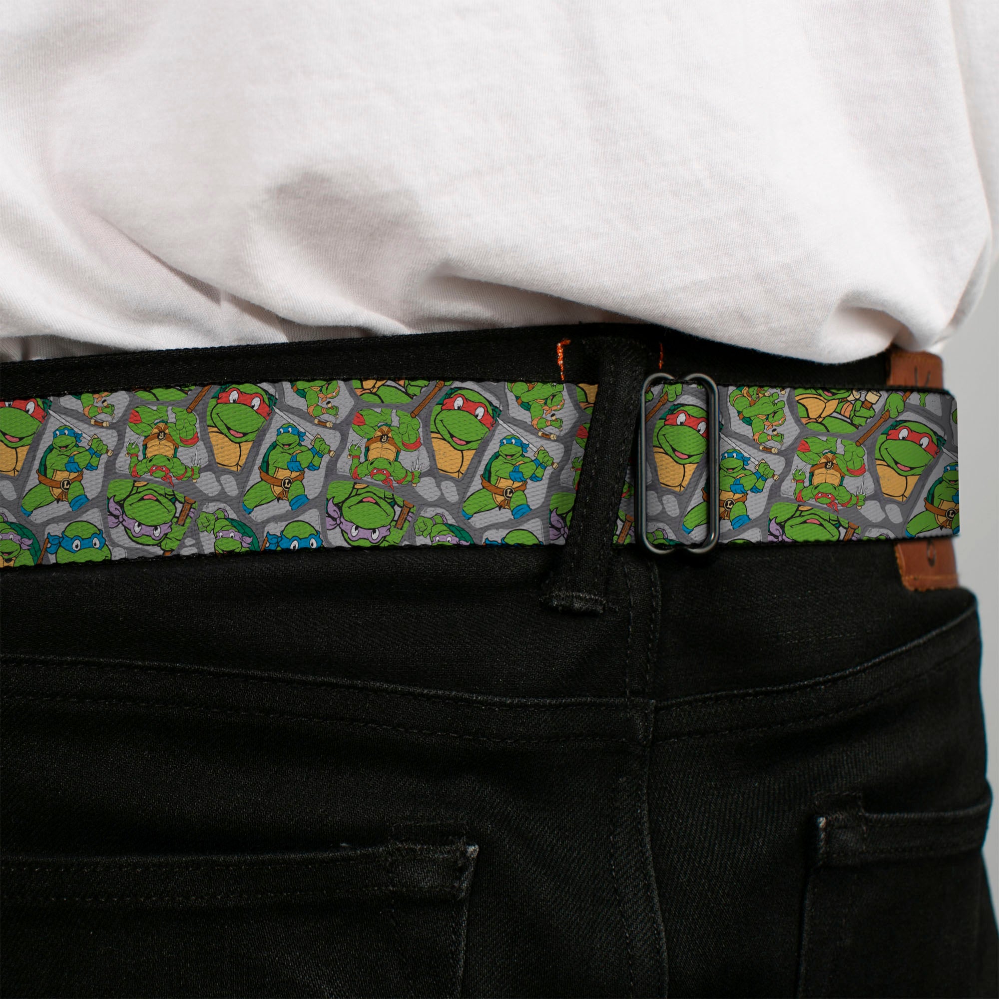 Classic TMNT Logo Full Color Seatbelt Belt - Classic Teenage Mutant Ninja Turtles Expression & Pose Turtle Shell Collage Lavender Webbing Seatbelt Belts Teenage Mutant Ninja Turtles