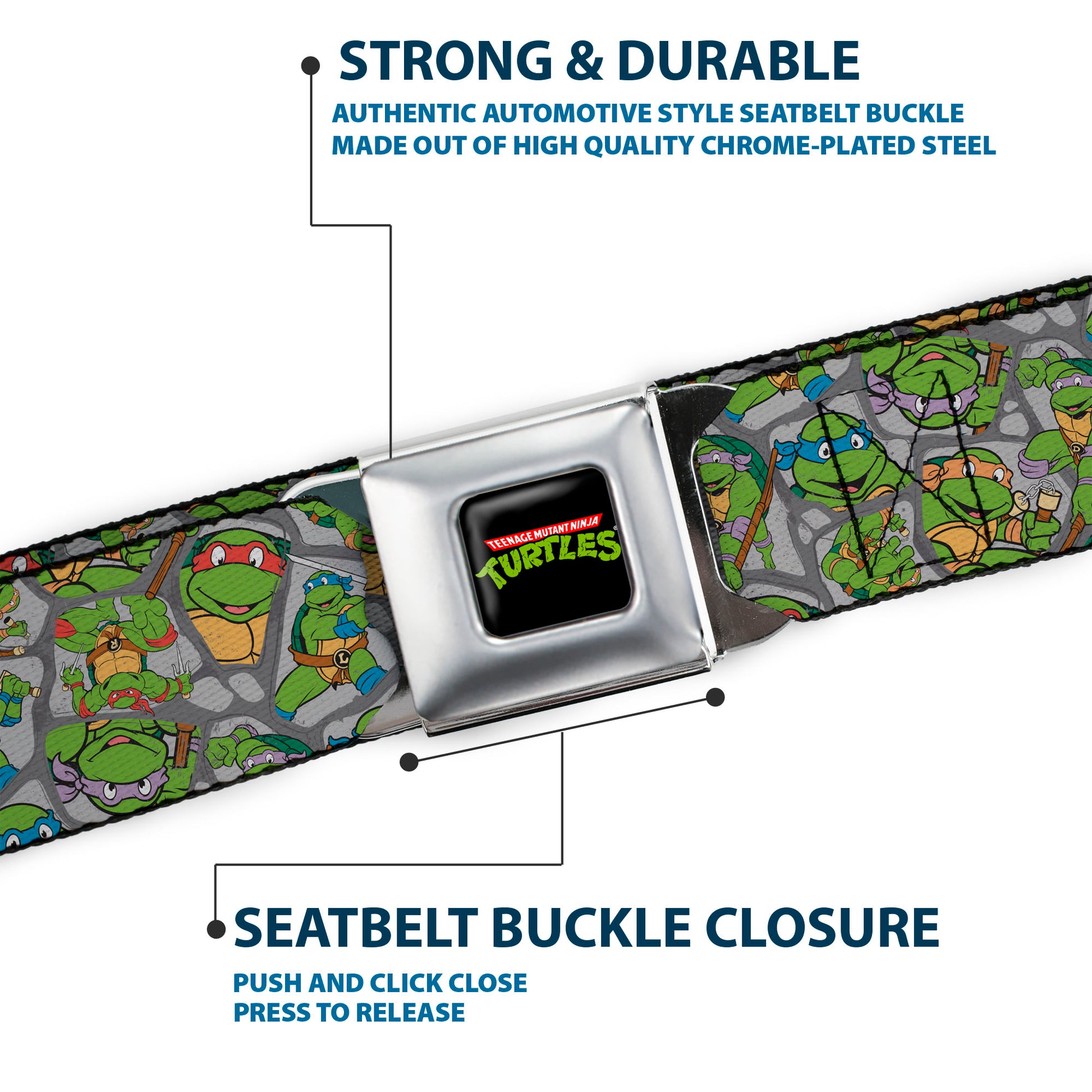 Classic TMNT Logo Full Color Seatbelt Belt - Classic Teenage Mutant Ninja Turtles Expression & Pose Turtle Shell Collage Lavender Webbing Seatbelt Belts Teenage Mutant Ninja Turtles