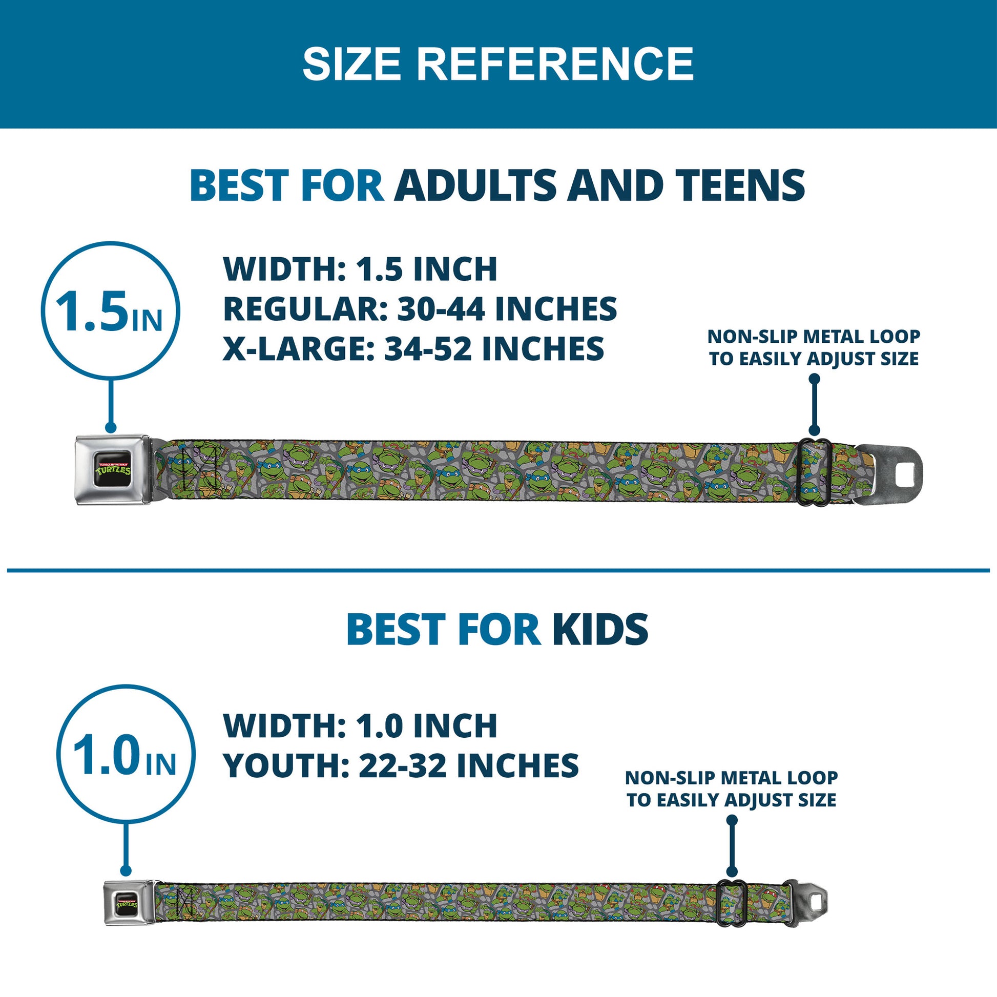 Classic TMNT Logo Full Color Seatbelt Belt - Classic Teenage Mutant Ninja Turtles Expression & Pose Turtle Shell Collage Lavender Webbing Seatbelt Belts Teenage Mutant Ninja Turtles
