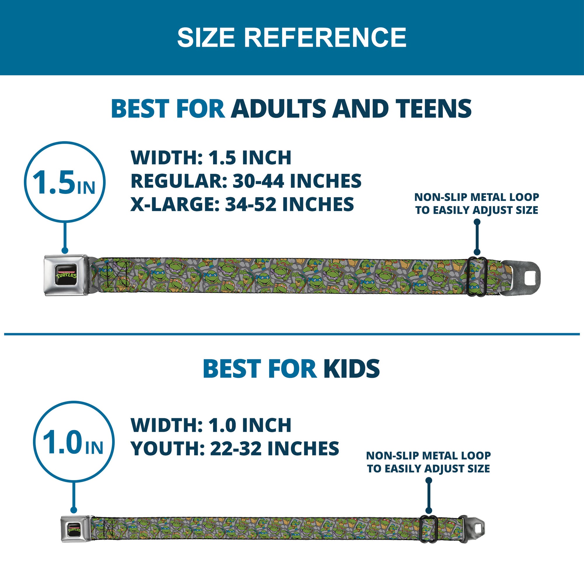Classic TMNT Logo Full Color Seatbelt Belt - Classic Teenage Mutant Ninja Turtles Expression & Pose Turtle Shell Collage Lavender Webbing Seatbelt Belts Teenage Mutant Ninja Turtles