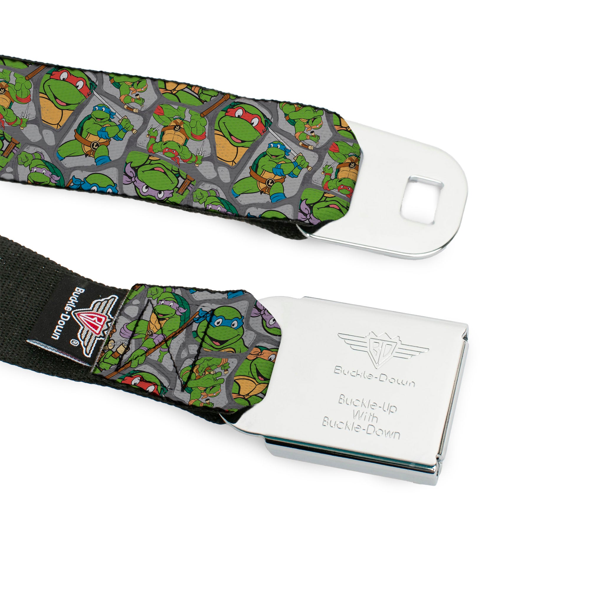 Classic TMNT Logo Full Color Seatbelt Belt - Classic Teenage Mutant Ninja Turtles Expression & Pose Turtle Shell Collage Lavender Webbing Seatbelt Belts Teenage Mutant Ninja Turtles