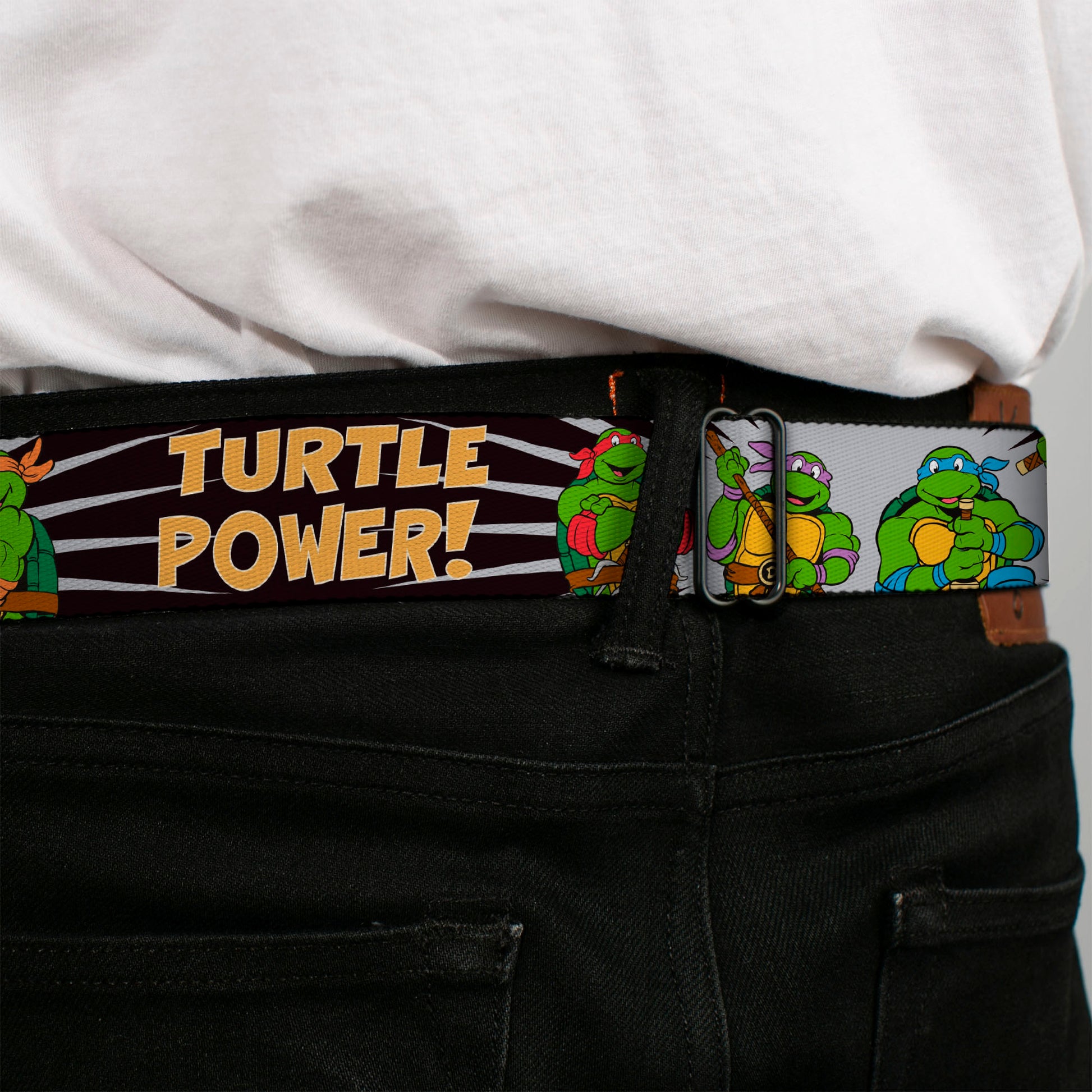 Classic TMNT Logo Full Color Seatbelt Belt - Classic Teenage Mutant Ninja Turtles Group Pose/TURTLE POWER! Webbing Seatbelt Belts Teenage Mutant Ninja Turtles