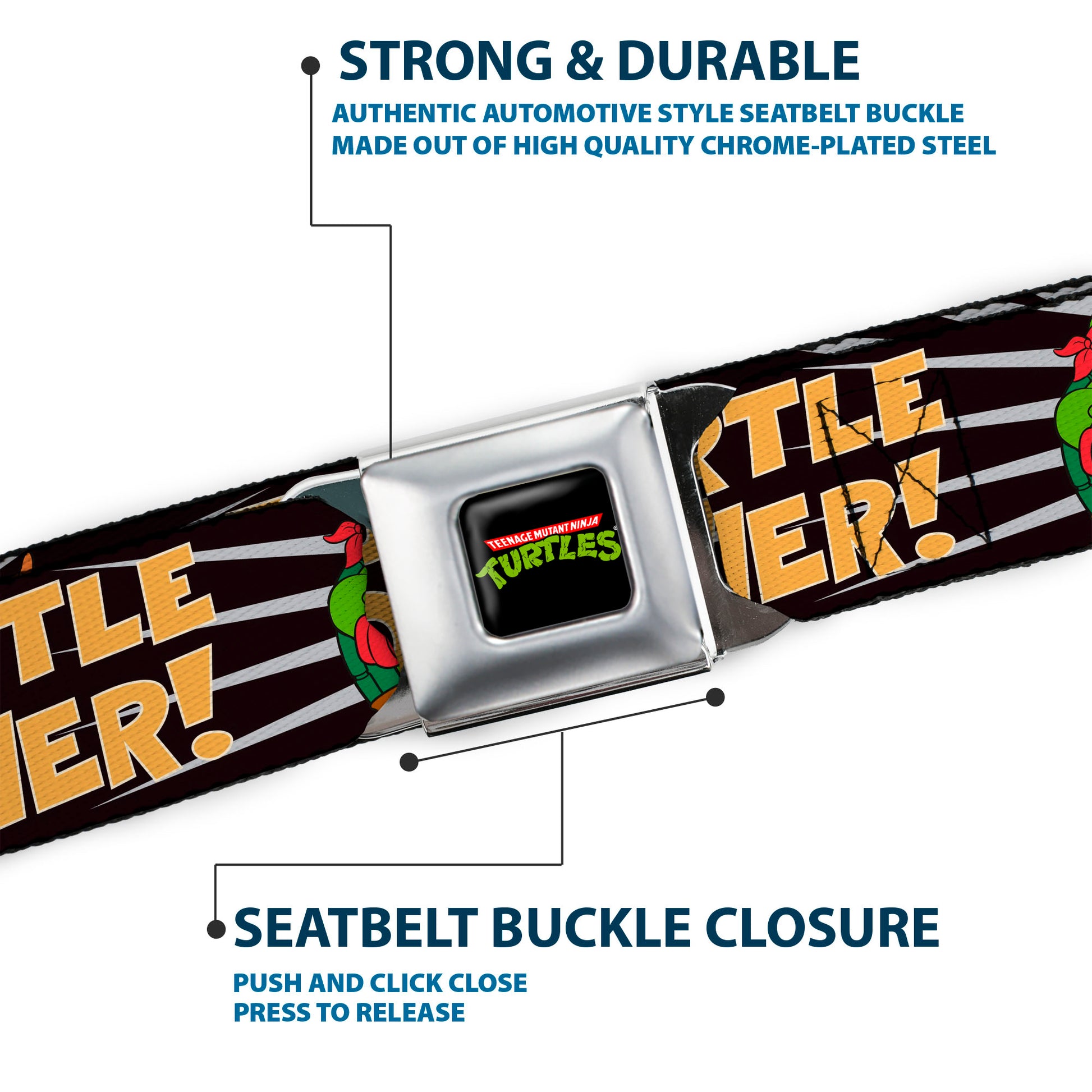 Classic TMNT Logo Full Color Seatbelt Belt - Classic Teenage Mutant Ninja Turtles Group Pose/TURTLE POWER! Webbing Seatbelt Belts Teenage Mutant Ninja Turtles