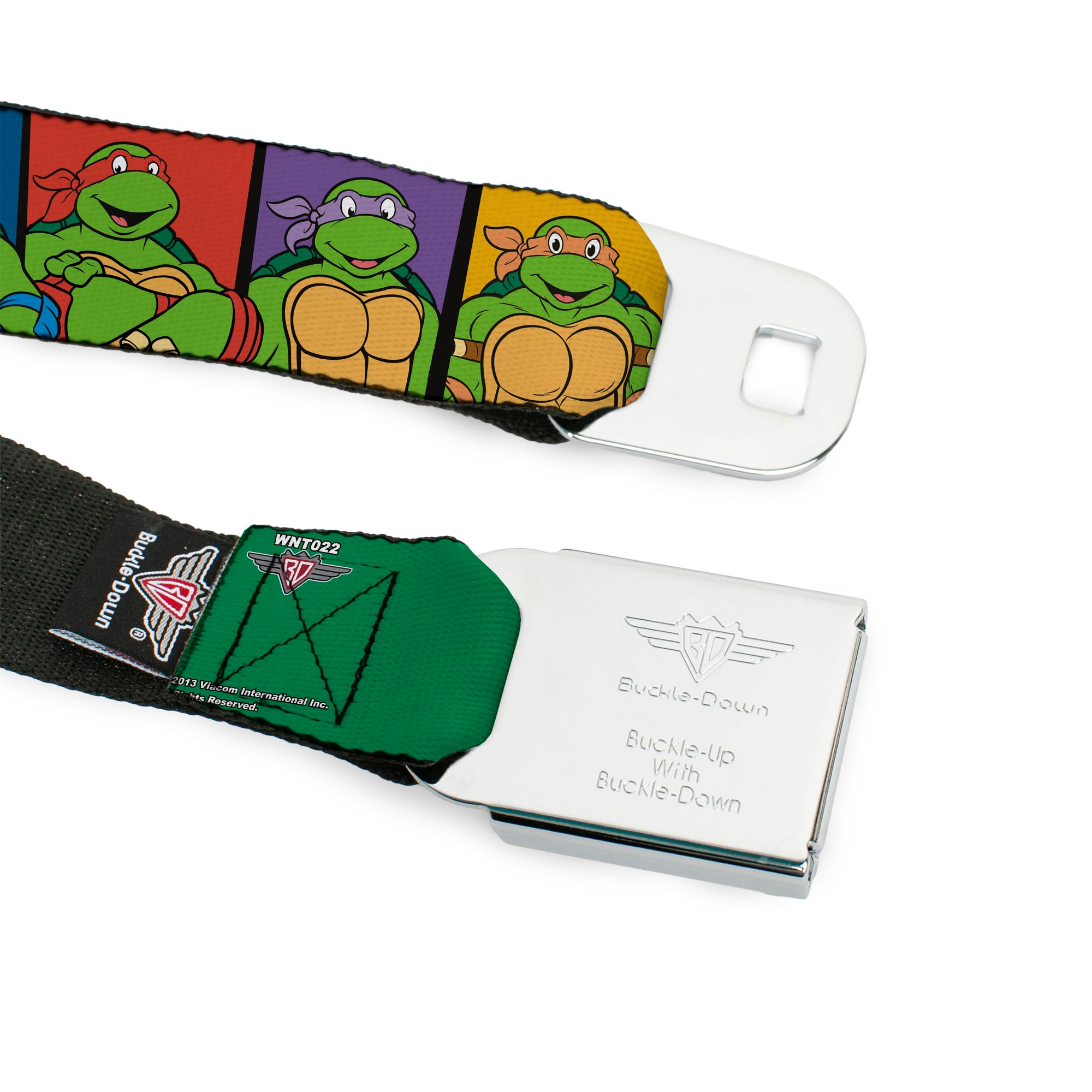 Classic TMNT Logo Full Color Seatbelt Belt - Classic TEENAGE MUTANT NINJA TURTLES Group Pose3/TMNT Logo Green/Multi Color Webbing Seatbelt Belts Teenage Mutant Ninja Turtles