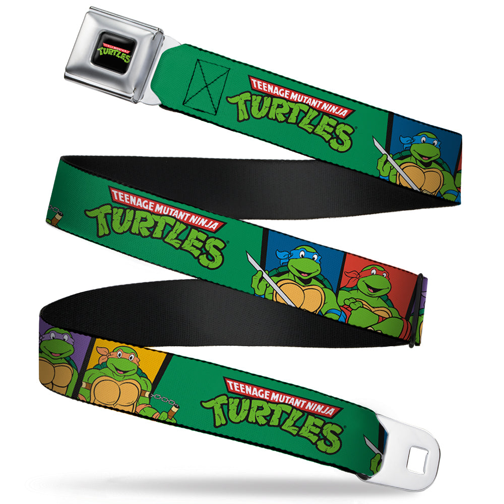 Classic TMNT Logo Full Color Seatbelt Belt - Classic TEENAGE MUTANT NINJA TURTLES Group Pose3/TMNT Logo Green/Multi Color Webbing Seatbelt Belts Teenage Mutant Ninja Turtles