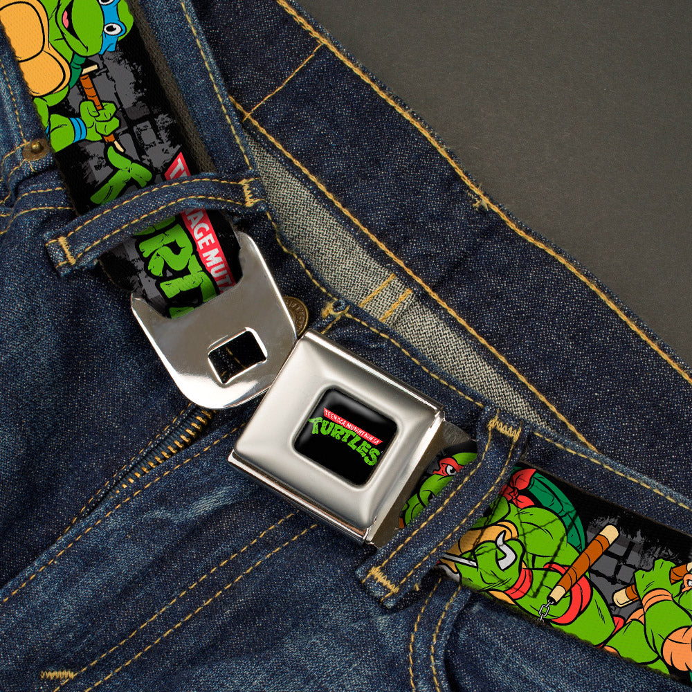 Classic TMNT Logo Full Color Seatbelt Belt - Classic TEENAGE MUTANT NINJA TURTLES Group Pose4 in Sewer/TMNT Logo Webbing Seatbelt Belts Teenage Mutant Ninja Turtles