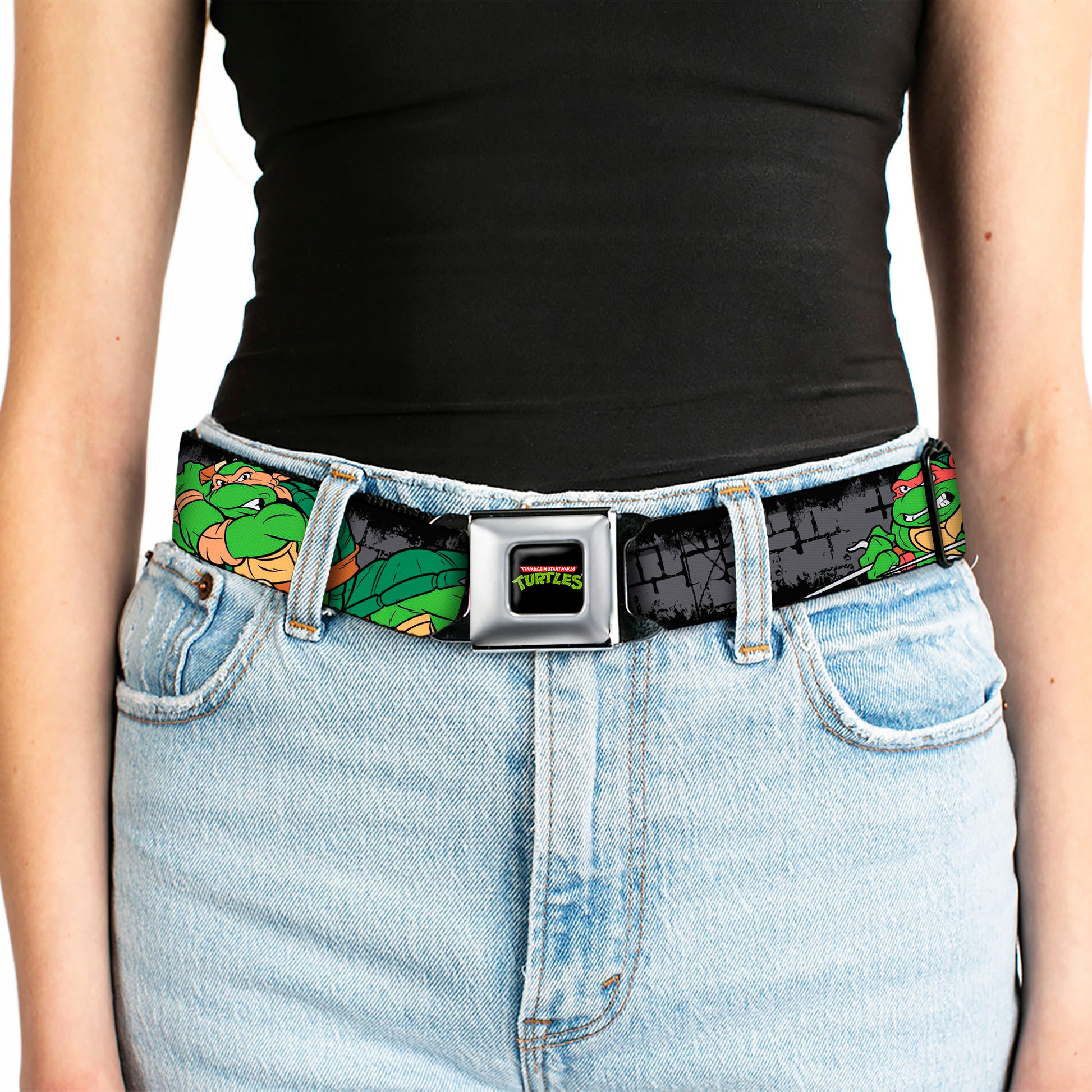 Classic TMNT Logo Full Color Seatbelt Belt - Classic TEENAGE MUTANT NINJA TURTLES Group Pose4 in Sewer/TMNT Logo Webbing Seatbelt Belts Teenage Mutant Ninja Turtles