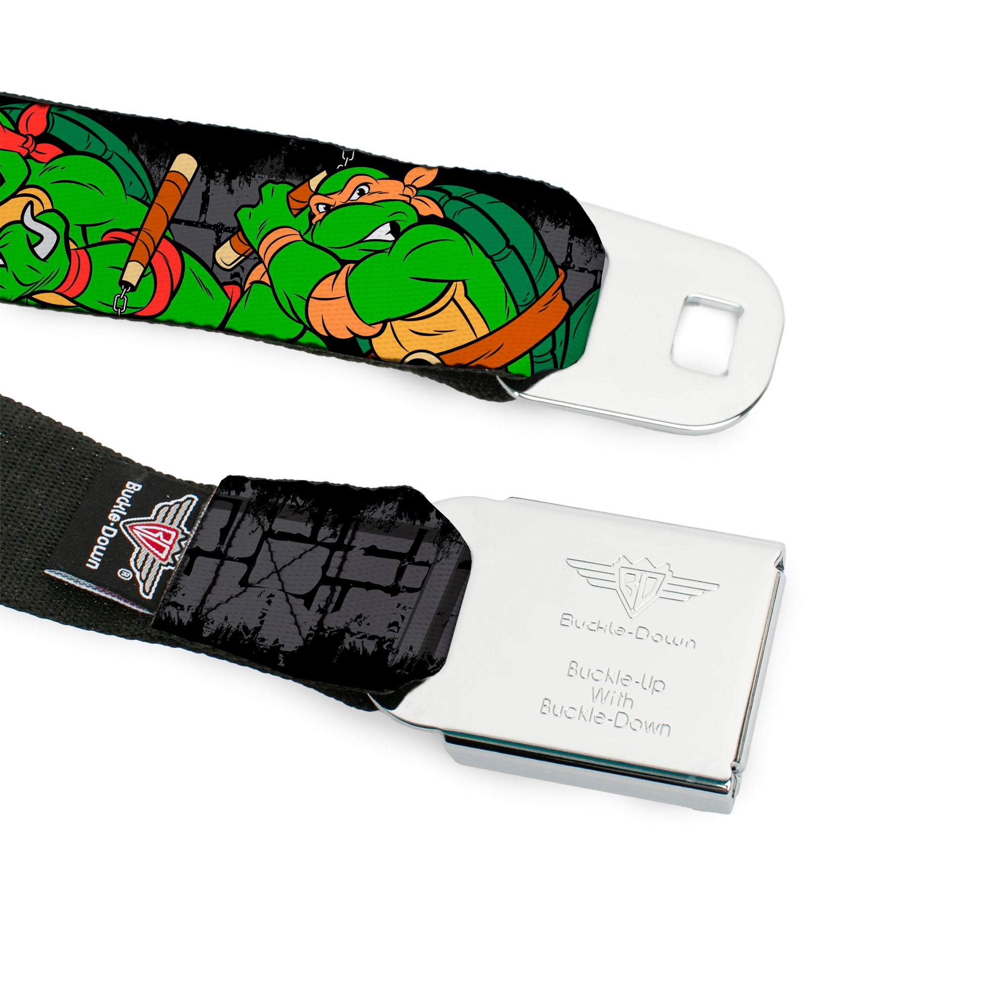 Classic TMNT Logo Full Color Seatbelt Belt - Classic TEENAGE MUTANT NINJA TURTLES Group Pose4 in Sewer/TMNT Logo Webbing Seatbelt Belts Teenage Mutant Ninja Turtles