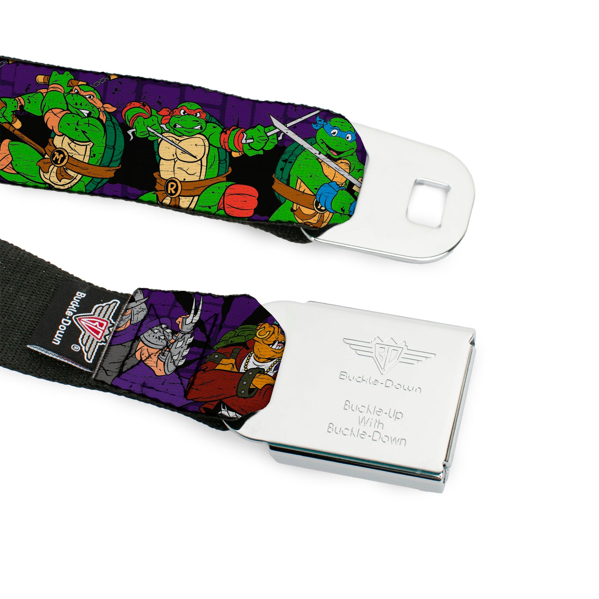 Classic TMNT Logo Full Color Seatbelt Belt - Classic Teenage Mutant Ninja Turtles Group & Villain Poses Purple Webbing Seatbelt Belts Teenage Mutant Ninja Turtles