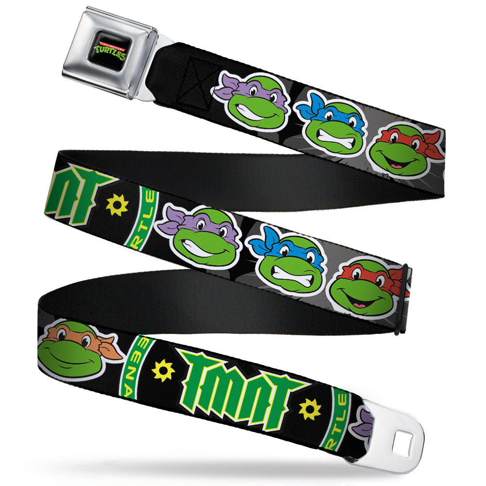 Classic TMNT Logo Full Color Seatbelt Belt - Classic Teenage Mutant Ninja Turtles Group Faces/TMNT/Ninja Star Black/Green Webbing Seatbelt Belts Teenage Mutant Ninja Turtles