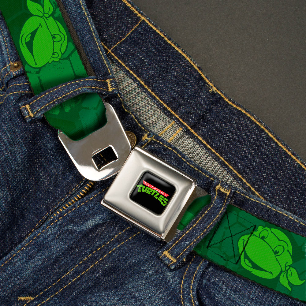 Classic TMNT Logo Full Color Seatbelt Belt - Classic Teenage Mutant Ninja Turtles Turtle Faces2 Greens Webbing Seatbelt Belts Teenage Mutant Ninja Turtles
