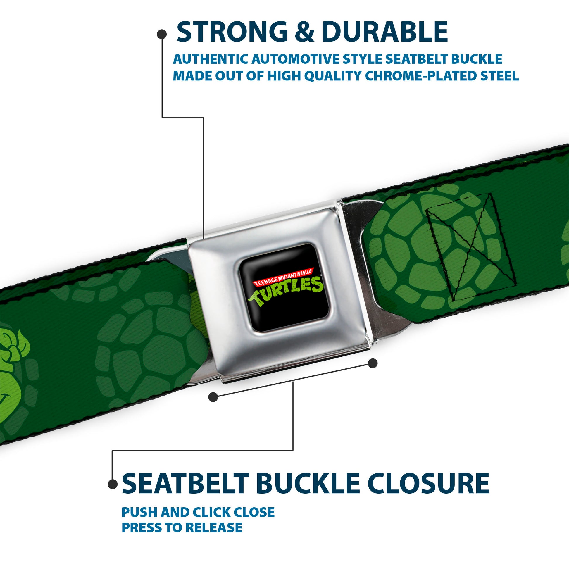 Classic TMNT Logo Full Color Seatbelt Belt - Classic Teenage Mutant Ninja Turtles Turtle Faces2 Greens Webbing Seatbelt Belts Teenage Mutant Ninja Turtles