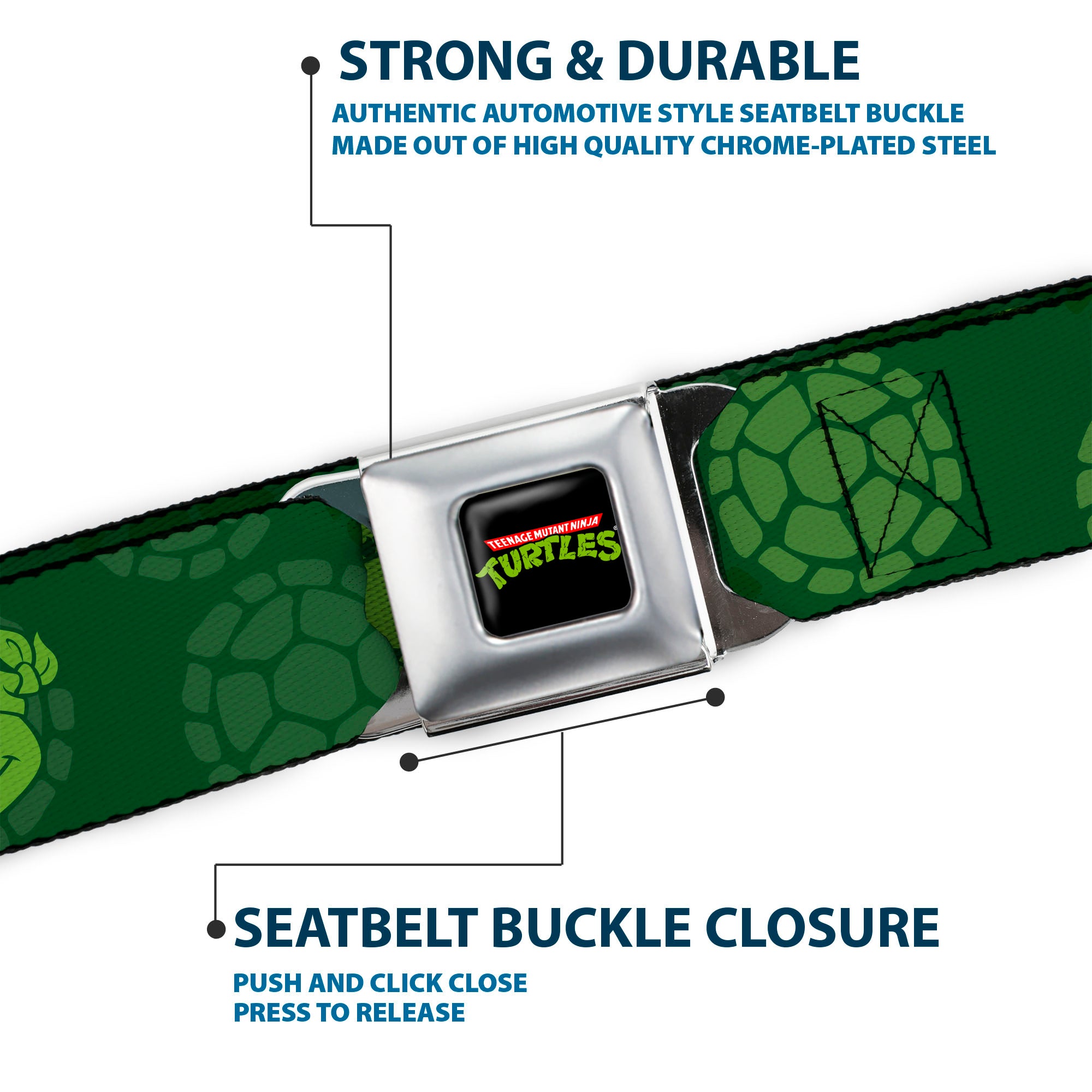 Classic TMNT Logo Full Color Seatbelt Belt - Classic Teenage Mutant Ninja Turtles Turtle Faces2 Greens Webbing Seatbelt Belts Teenage Mutant Ninja Turtles