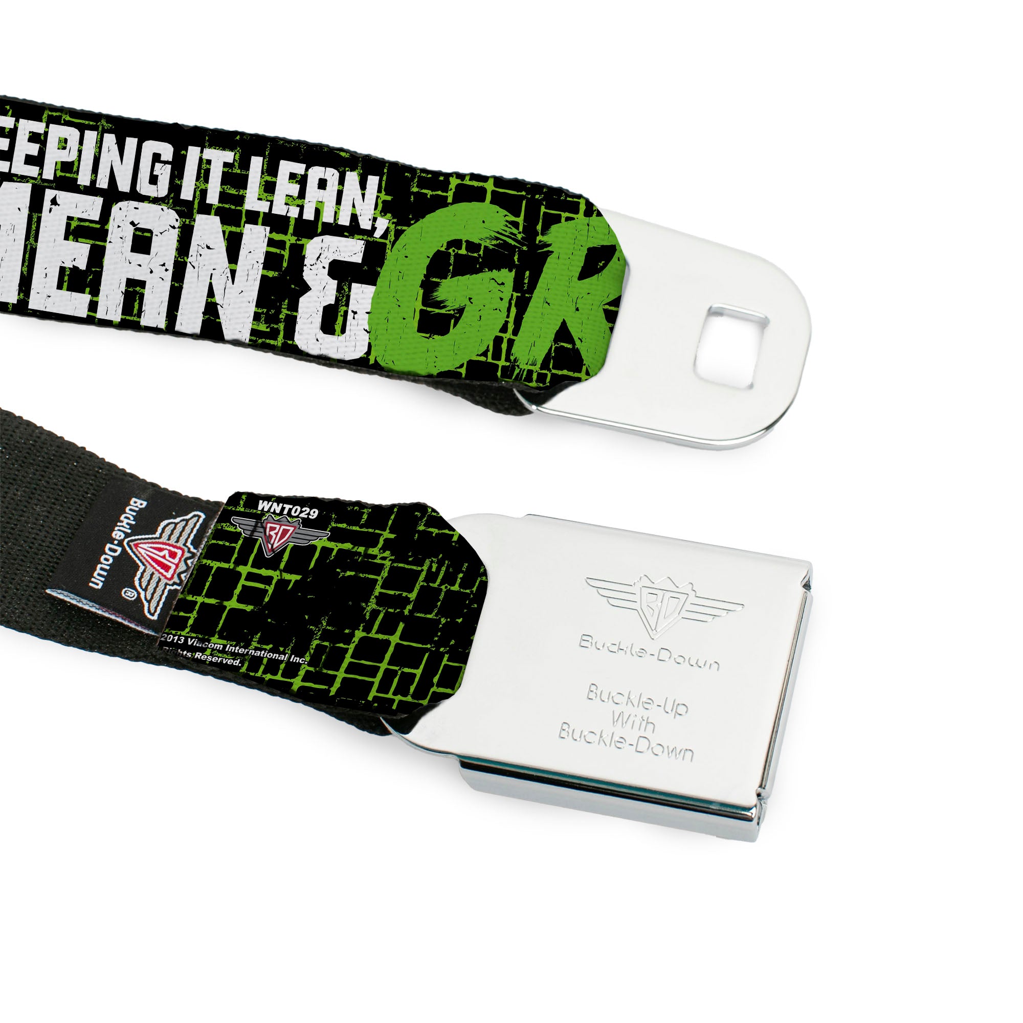 Classic TMNT Logo Full Color Seatbelt Belt - Classic TMNT Group Pose6/KEEPING IT LEAN, MEAN & GREEN Black/Green/White Webbing Seatbelt Belts Teenage Mutant Ninja Turtles