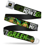 Classic TMNT Logo Full Color Seatbelt Belt - Classic TMNT Group Pose6/KEEPING IT LEAN, MEAN & GREEN Black/Green/White Webbing Seatbelt Belts Teenage Mutant Ninja Turtles