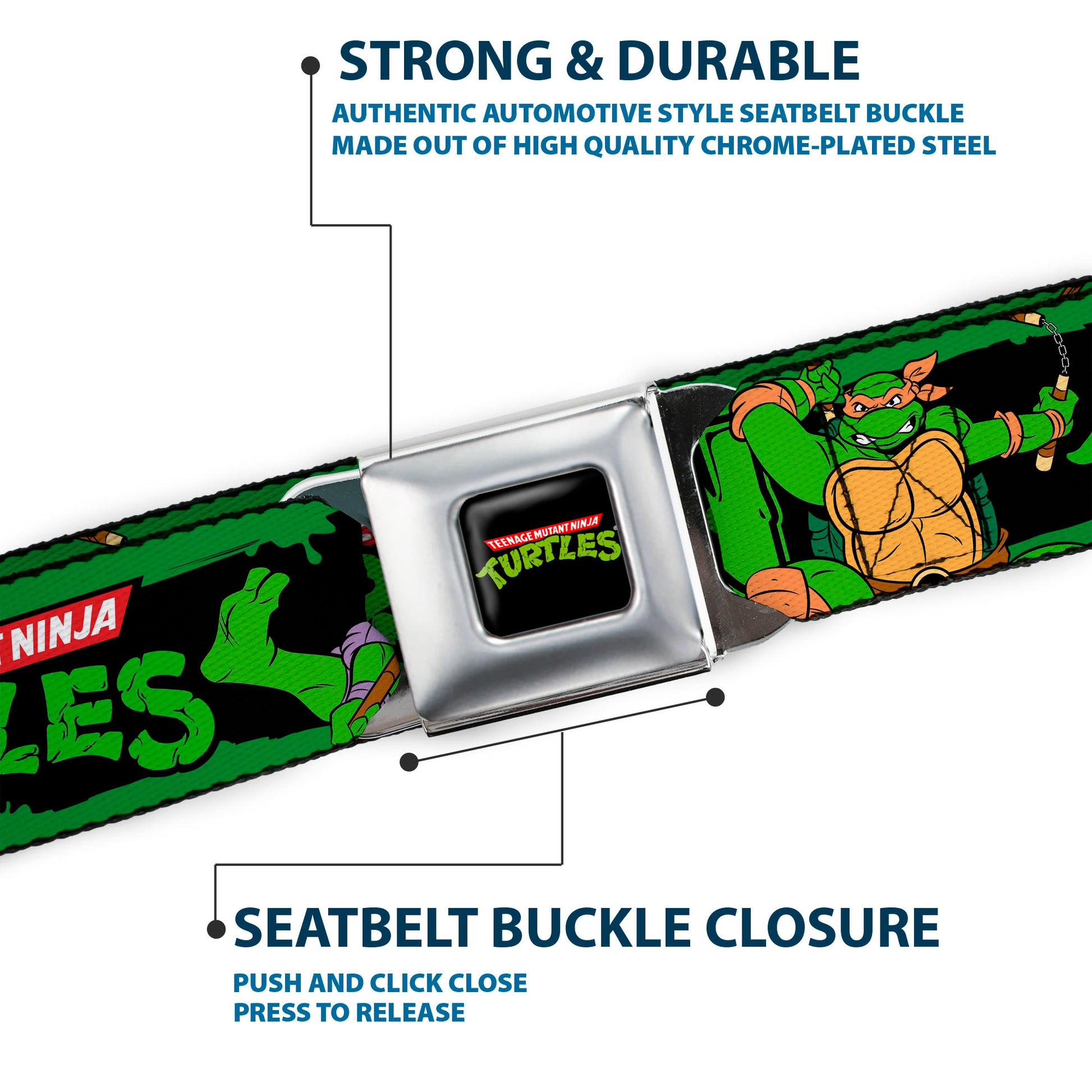 Classic TMNT Logo Full Color Seatbelt Belt - Classic TEENAGE MUTANT NINJA TURTLES Logo/Group Pose5/LEAN MEAN & GREEN Webbing Seatbelt Belts Teenage Mutant Ninja Turtles