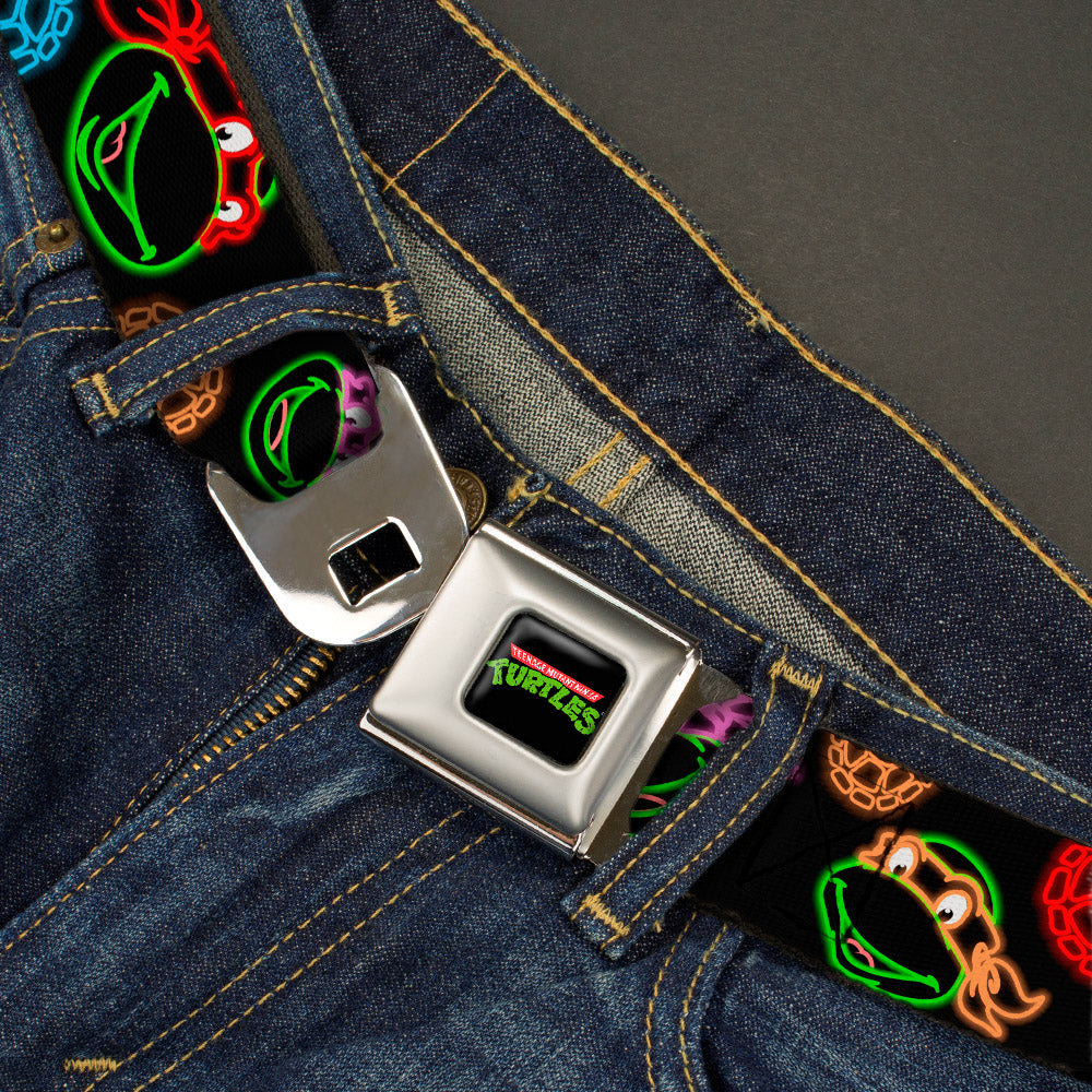 Classic TMNT Logo Full Color Seatbelt Belt - Classic Teenage Mutant Ninja Turtles Electric Expressions/Turtle Shells Black/Multi Neon Webbing Seatbelt Belts Teenage Mutant Ninja Turtles