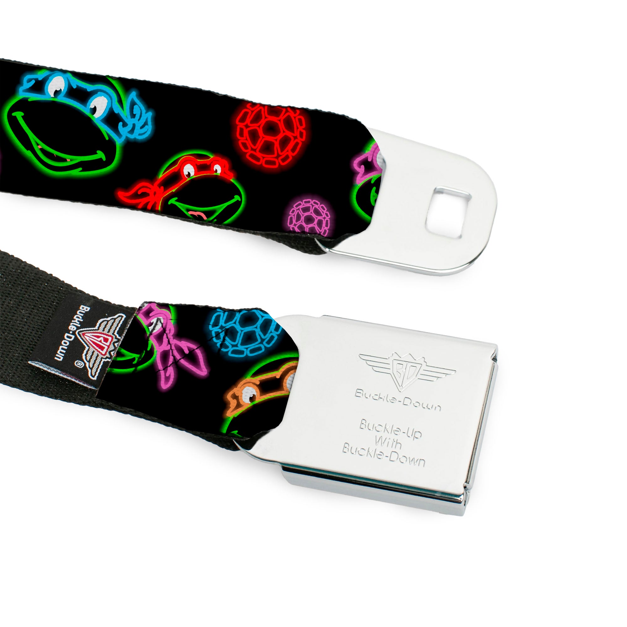 Classic TMNT Logo Full Color Seatbelt Belt - Classic Teenage Mutant Ninja Turtles Electric Expressions/Turtle Shells Black/Multi Neon Webbing Seatbelt Belts Teenage Mutant Ninja Turtles