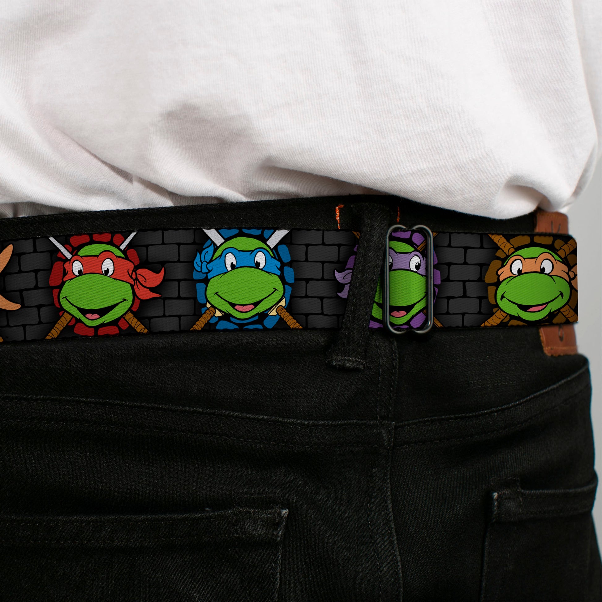 Classic TMNT Logo Full Color Seatbelt Belt - Classic Teenage Mutant Ninja Turtles Expessions/Battle Gear Gray/Multi Color Webbing Seatbelt Belts Teenage Mutant Ninja Turtles