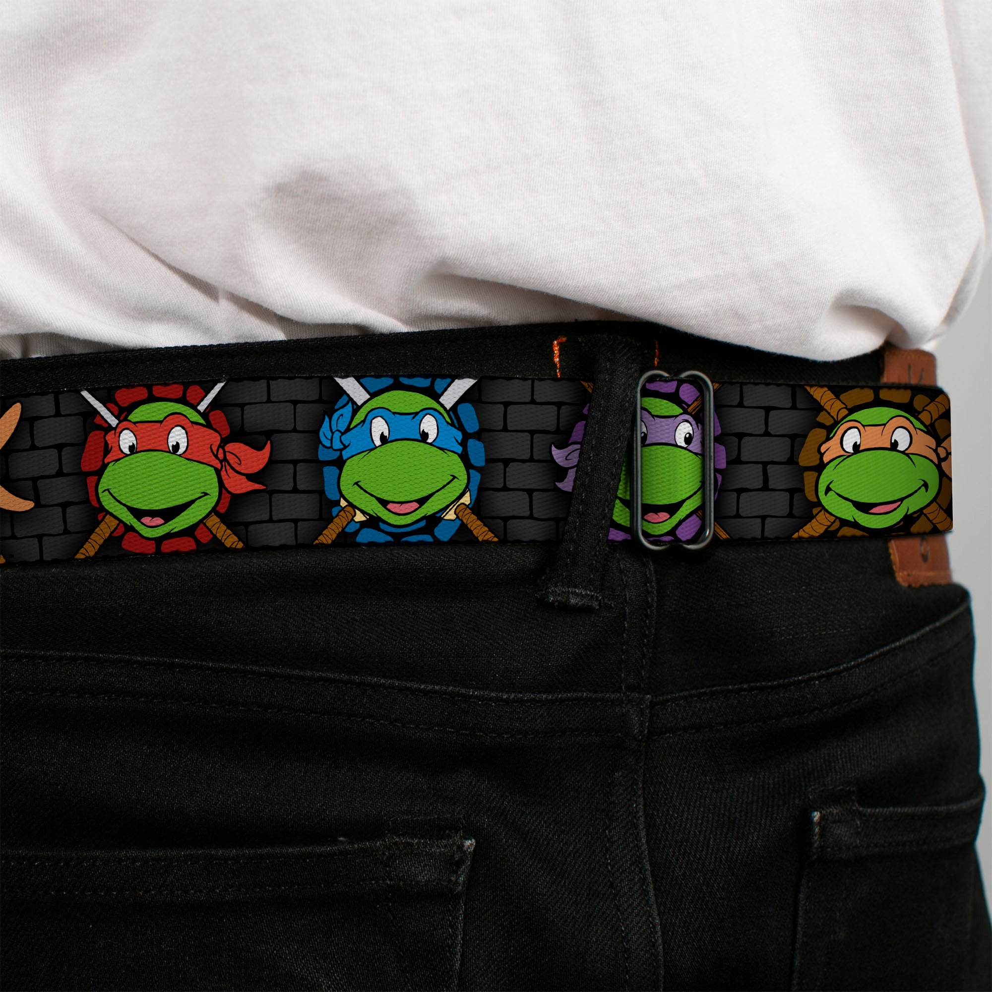 Classic TMNT Logo Full Color Seatbelt Belt - Classic Teenage Mutant Ninja Turtles Expessions/Battle Gear Gray/Multi Color Webbing Seatbelt Belts Teenage Mutant Ninja Turtles