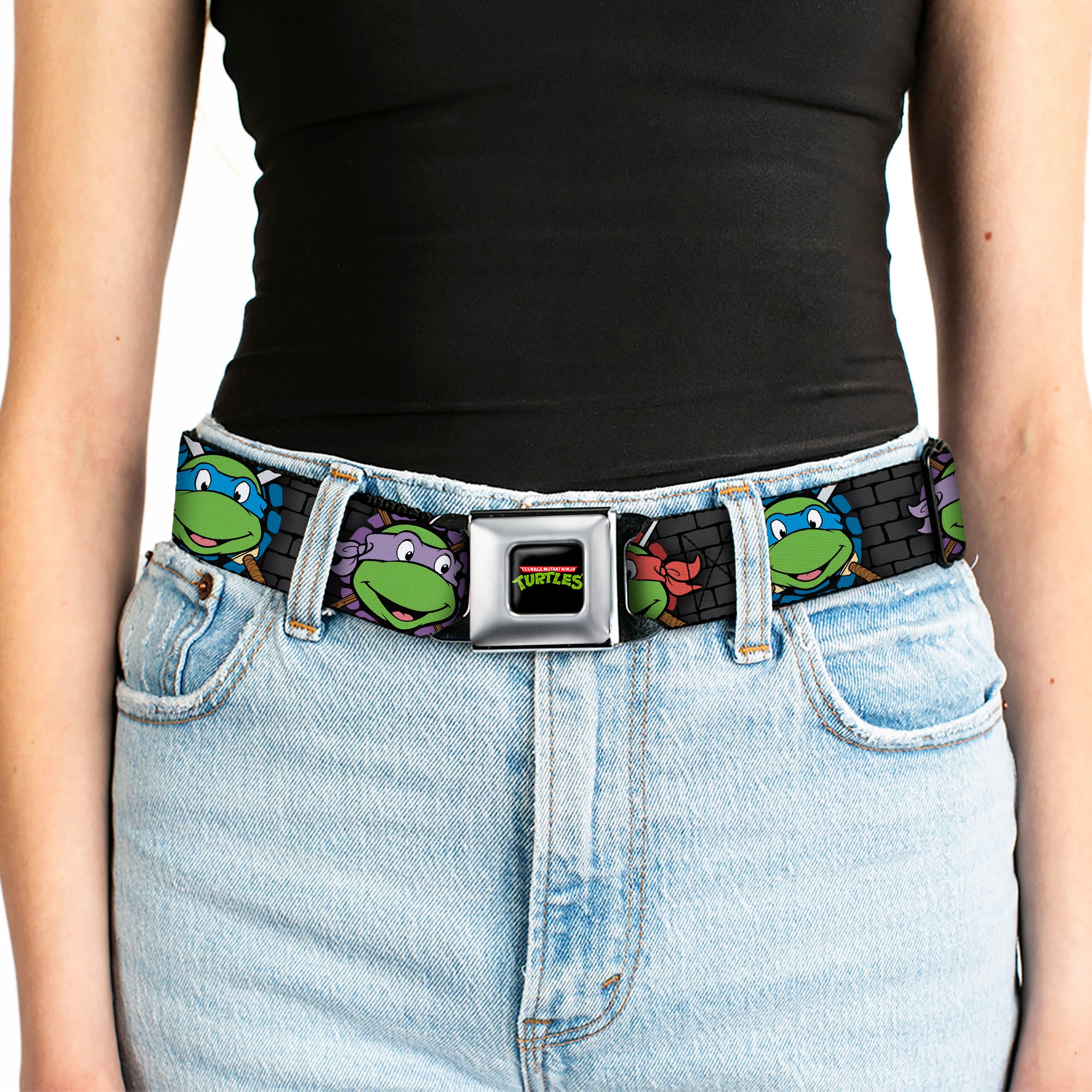 Classic TMNT Logo Full Color Seatbelt Belt - Classic Teenage Mutant Ninja Turtles Expessions/Battle Gear Gray/Multi Color Webbing Seatbelt Belts Teenage Mutant Ninja Turtles