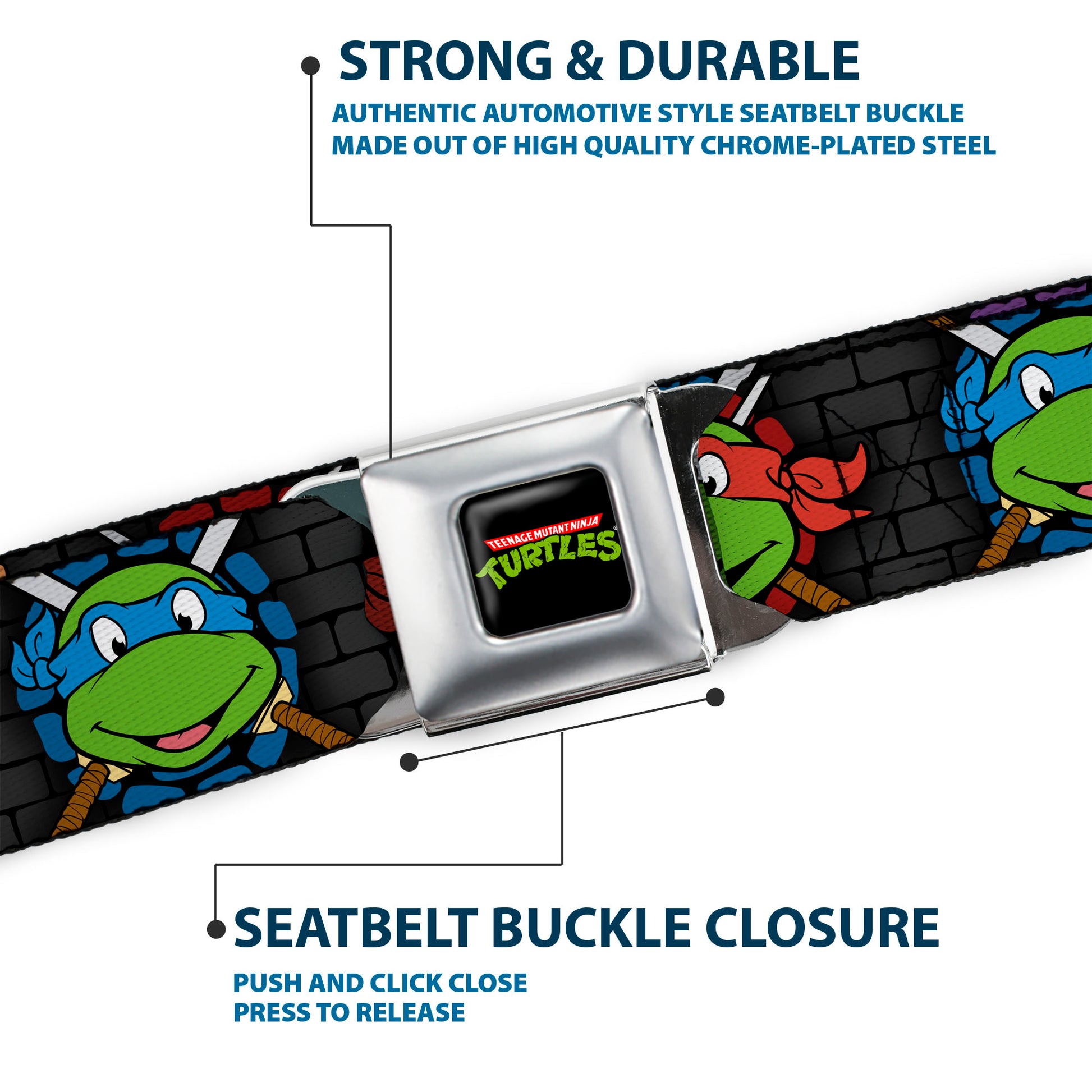 Classic TMNT Logo Full Color Seatbelt Belt - Classic Teenage Mutant Ninja Turtles Expessions/Battle Gear Gray/Multi Color Webbing Seatbelt Belts Teenage Mutant Ninja Turtles
