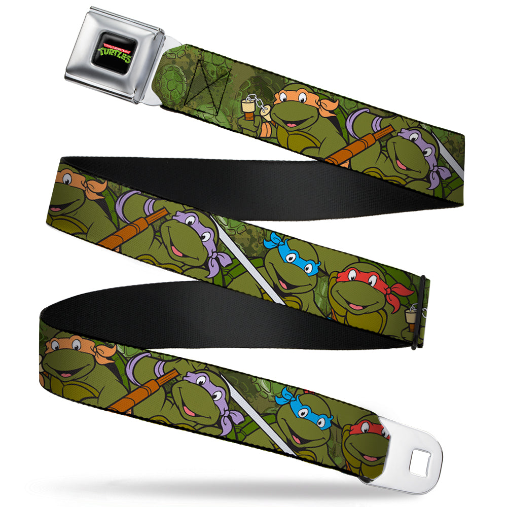 Classic TMNT Logo Full Color Seatbelt Belt - Classic Teenage Mutant Ninja Turtles Group Pose CLOSE-UP Camo Turtle Shell Webbing Seatbelt Belts Teenage Mutant Ninja Turtles
