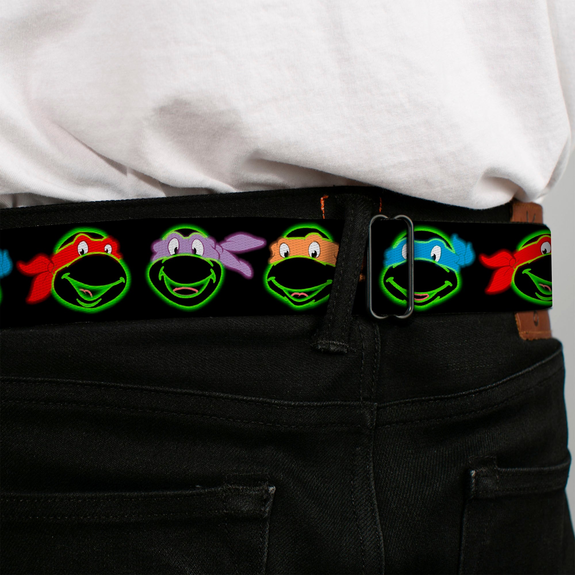 Classic TMNT Logo Full Color Seatbelt Belt - Classic Teenage Mutant Ninja Turtles Electric Expressions Black/Multi Neon Webbing Seatbelt Belts Teenage Mutant Ninja Turtles