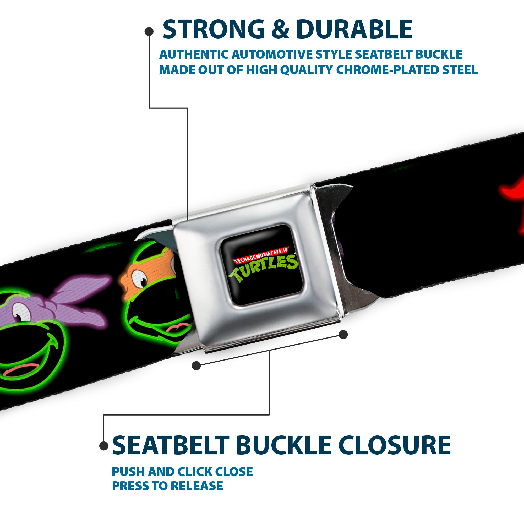 Classic TMNT Logo Full Color Seatbelt Belt - Classic Teenage Mutant Ninja Turtles Electric Expressions Black/Multi Neon Webbing Seatbelt Belts Teenage Mutant Ninja Turtles