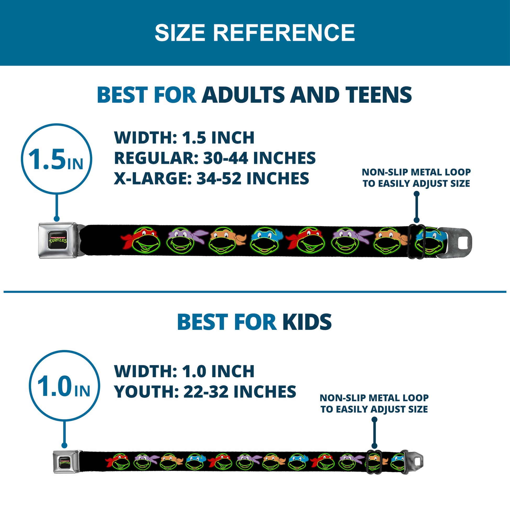 Classic TMNT Logo Full Color Seatbelt Belt - Classic Teenage Mutant Ninja Turtles Electric Expressions Black/Multi Neon Webbing Seatbelt Belts Teenage Mutant Ninja Turtles