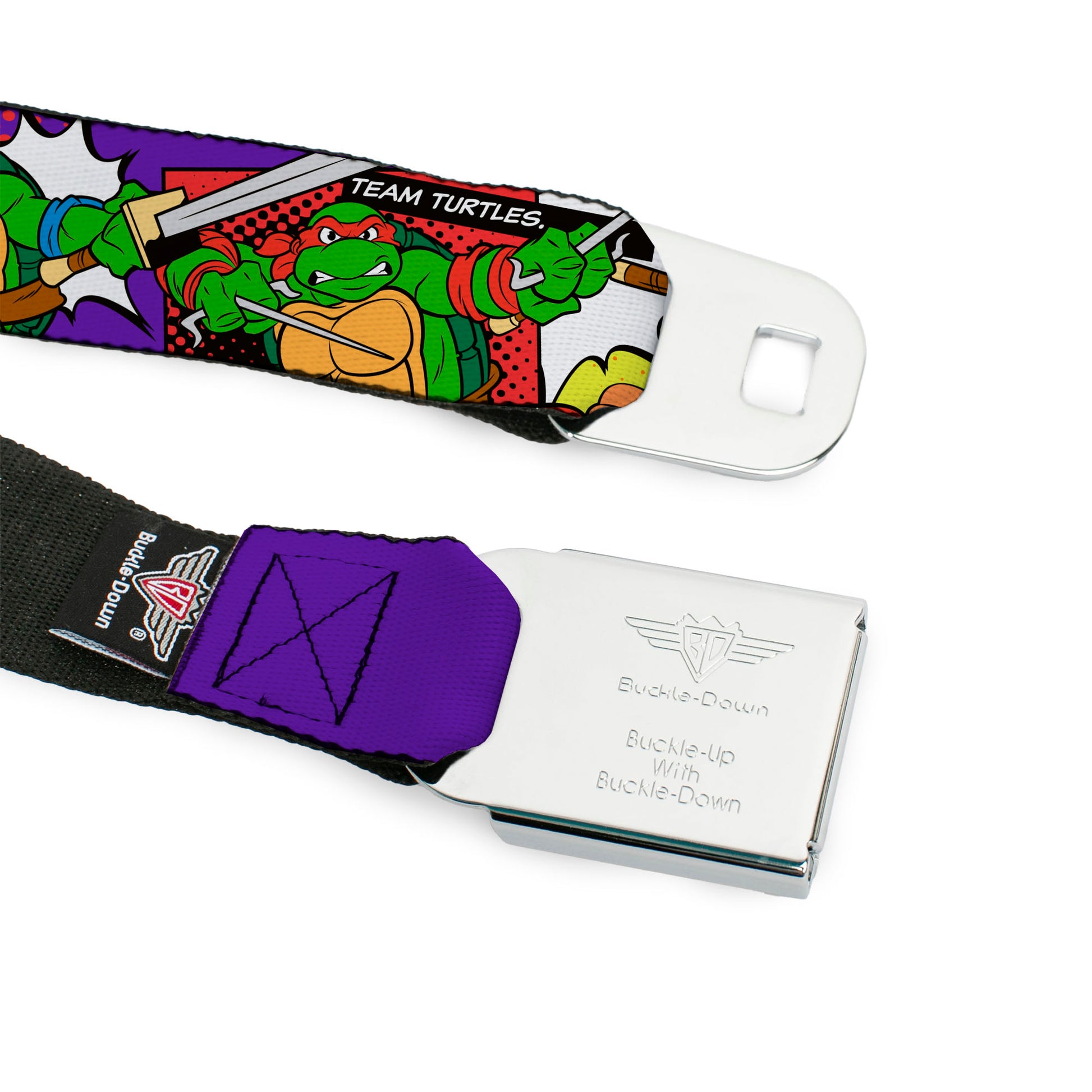 Classic TMNT Logo Full Color Seatbelt Belt - Classic Teenage Mutant Ninja Turtles Action Poses/TEAM TURTLES Webbing Seatbelt Belts Teenage Mutant Ninja Turtles