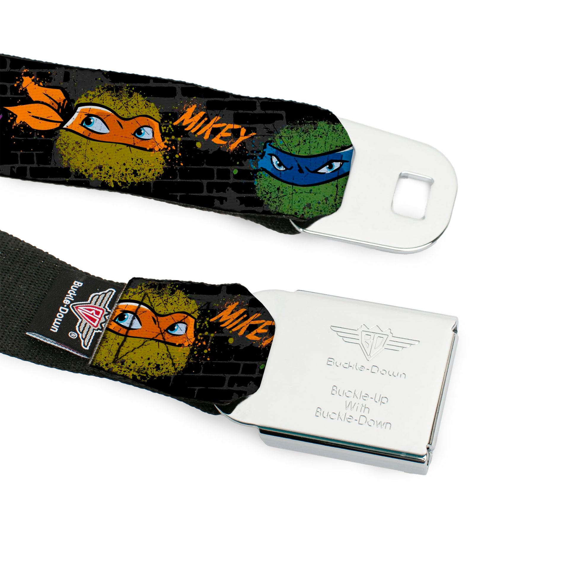 Classic TMNT Logo Full Color Seatbelt Belt - Classic Teenage Mutant Ninja Turtles Faces/Names "Graffiti" Black/Gray/Multi Color Webbing Seatbelt Belts Teenage Mutant Ninja Turtles