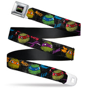 Classic TMNT Logo Full Color Seatbelt Belt - Classic Teenage Mutant Ninja Turtles Faces/Names "Graffiti" Black/Gray/Multi Color Webbing Seatbelt Belts Teenage Mutant Ninja Turtles