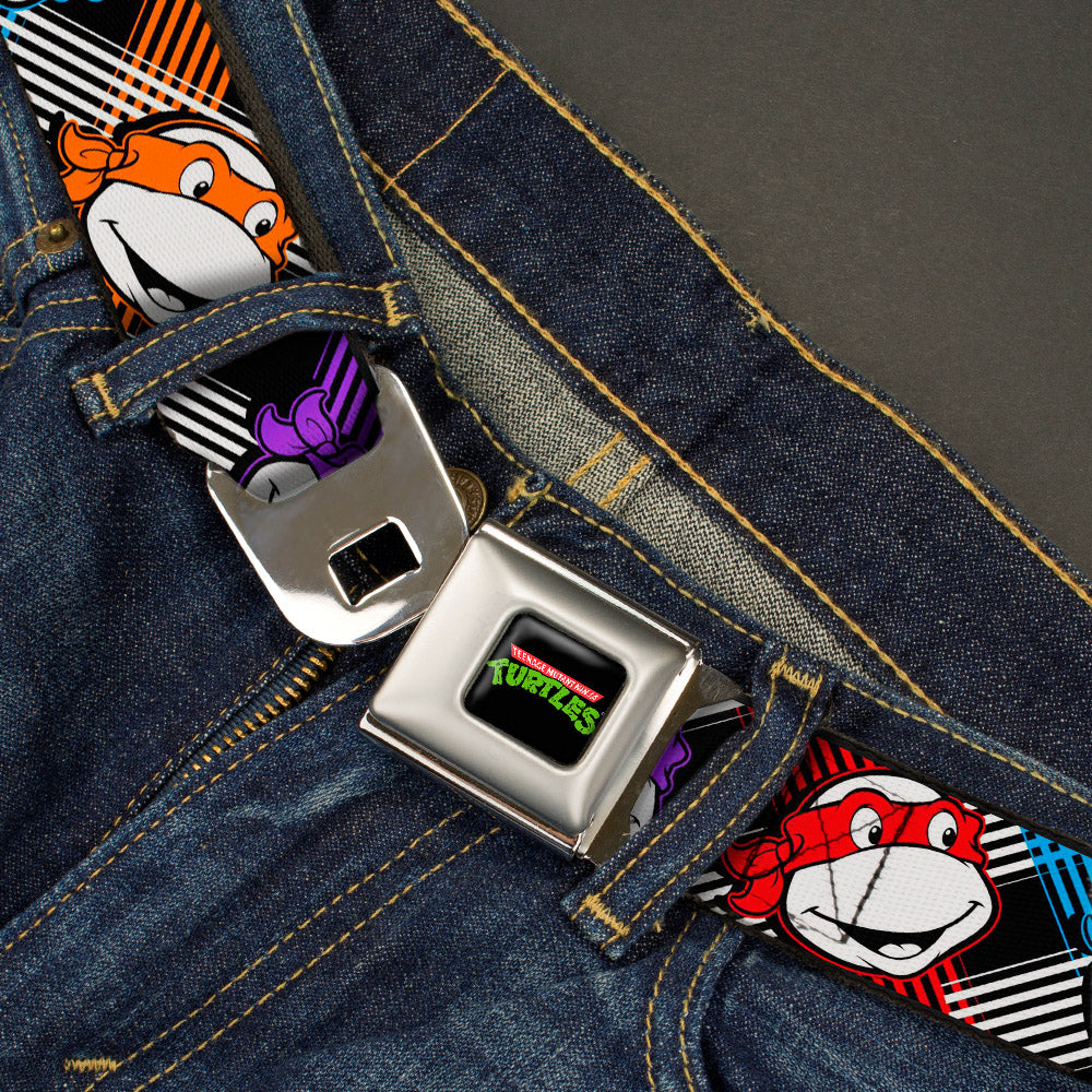 Classic TMNT Logo Full Color Seatbelt Belt - Classic Teenage Mutant Ninja Turtles Masked Faces/Stripes Black/White/Multi Color Webbing Seatbelt Belts Teenage Mutant Ninja Turtles