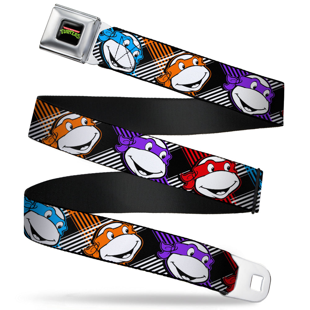 Classic TMNT Logo Full Color Seatbelt Belt - Classic Teenage Mutant Ninja Turtles Masked Faces/Stripes Black/White/Multi Color Webbing Seatbelt Belts Teenage Mutant Ninja Turtles