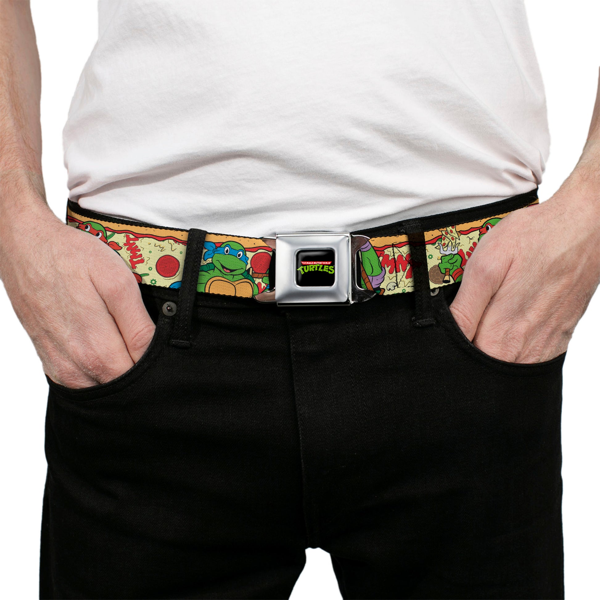 Classic TMNT Logo Full Color Seatbelt Belt - Classic TMNT Turtle Pizza Webbing Seatbelt Belts Teenage Mutant Ninja Turtles